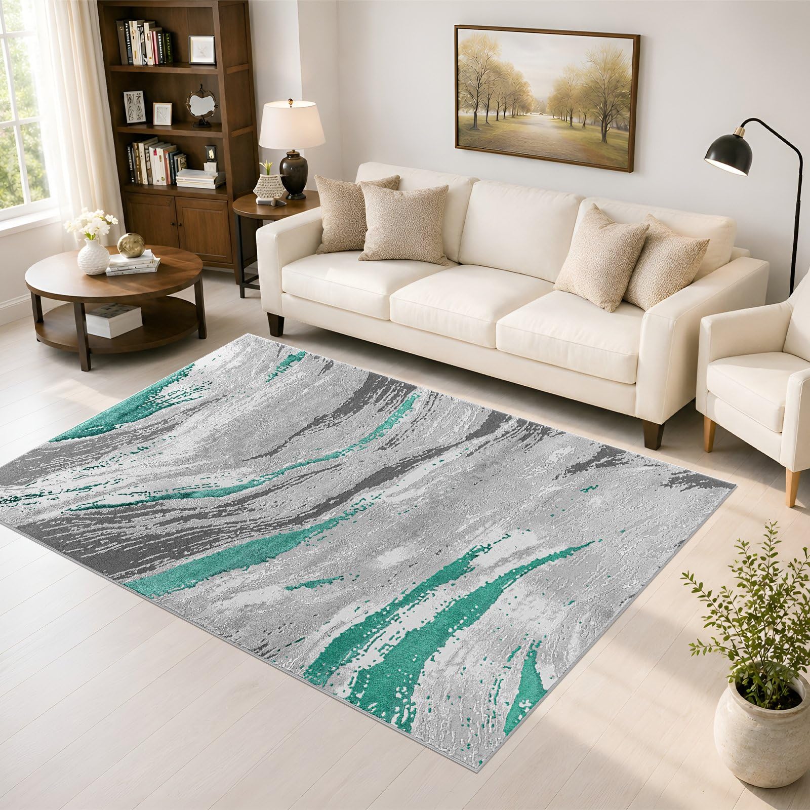 renoazul® Marble Rugs Living Room With Jute Back - Jeze Emerald Rug - 160 x 230 cm - Washable Carpets For Bedrooms, Lounge Rug and Dining Room