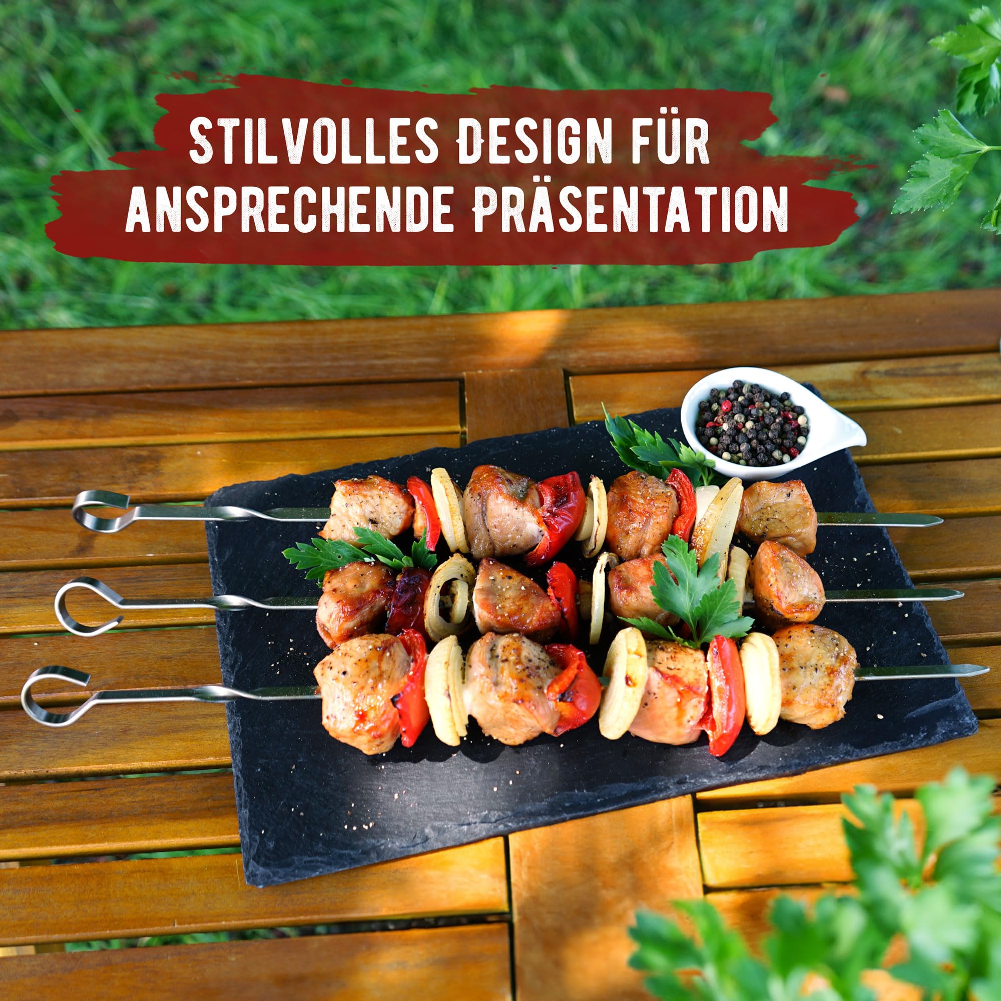 grillart® Spiedini premium in acciaio inox con struttura – Spiedini per barbecue di alta qualità con rotazione a 360° per una preparazione uniforme