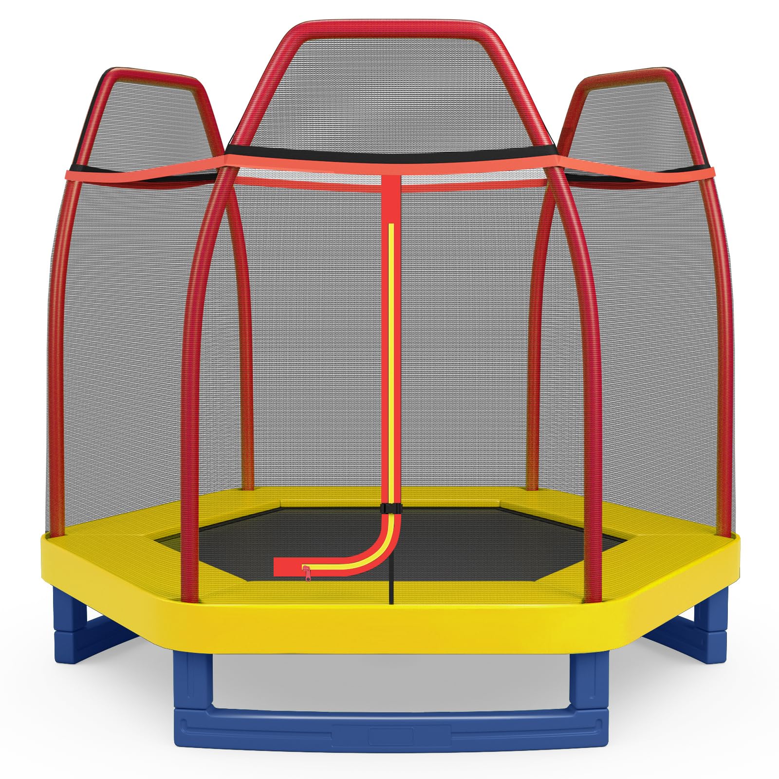COSTWAY Cama Elástica 223 cm para Niños con Red de Seguridad y Almohadilla de Muelle, Trampolín para Interior y Exterior con Estructura en Acero Galvanizado, Carga Máxima 45 kg