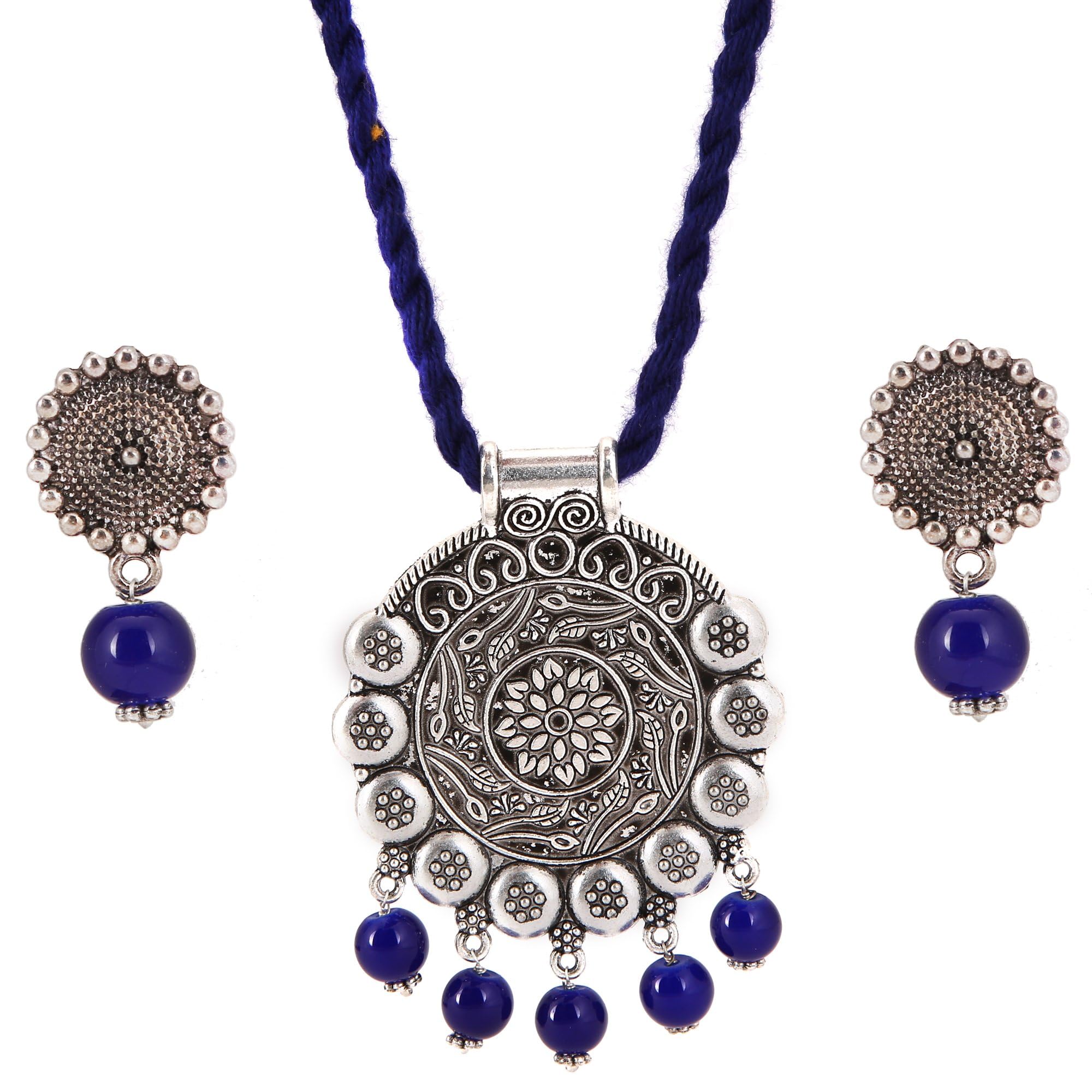 Tandras Fashion Oxidised or German Silver Classy Blue Dori Pendant Set for Women and Girls (B08WX82RML) Amazon Price History, Amazon Price Tracker