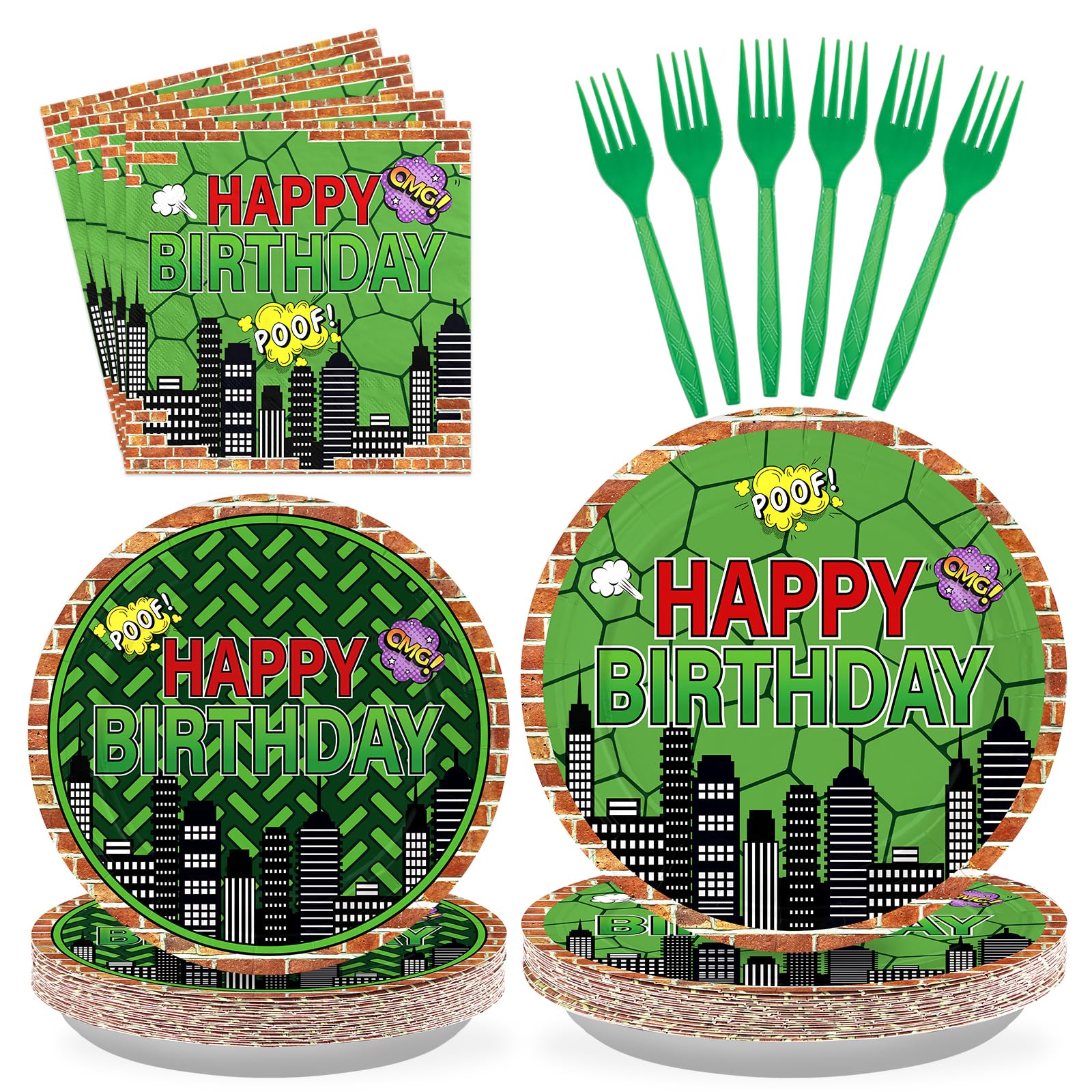 96Pcs Turtle Birthday Party Decorations Green Cartoon Turtle Plates and Napkins Tableware Sets for Game Night Hero Birthday Party Supplies Serves 24