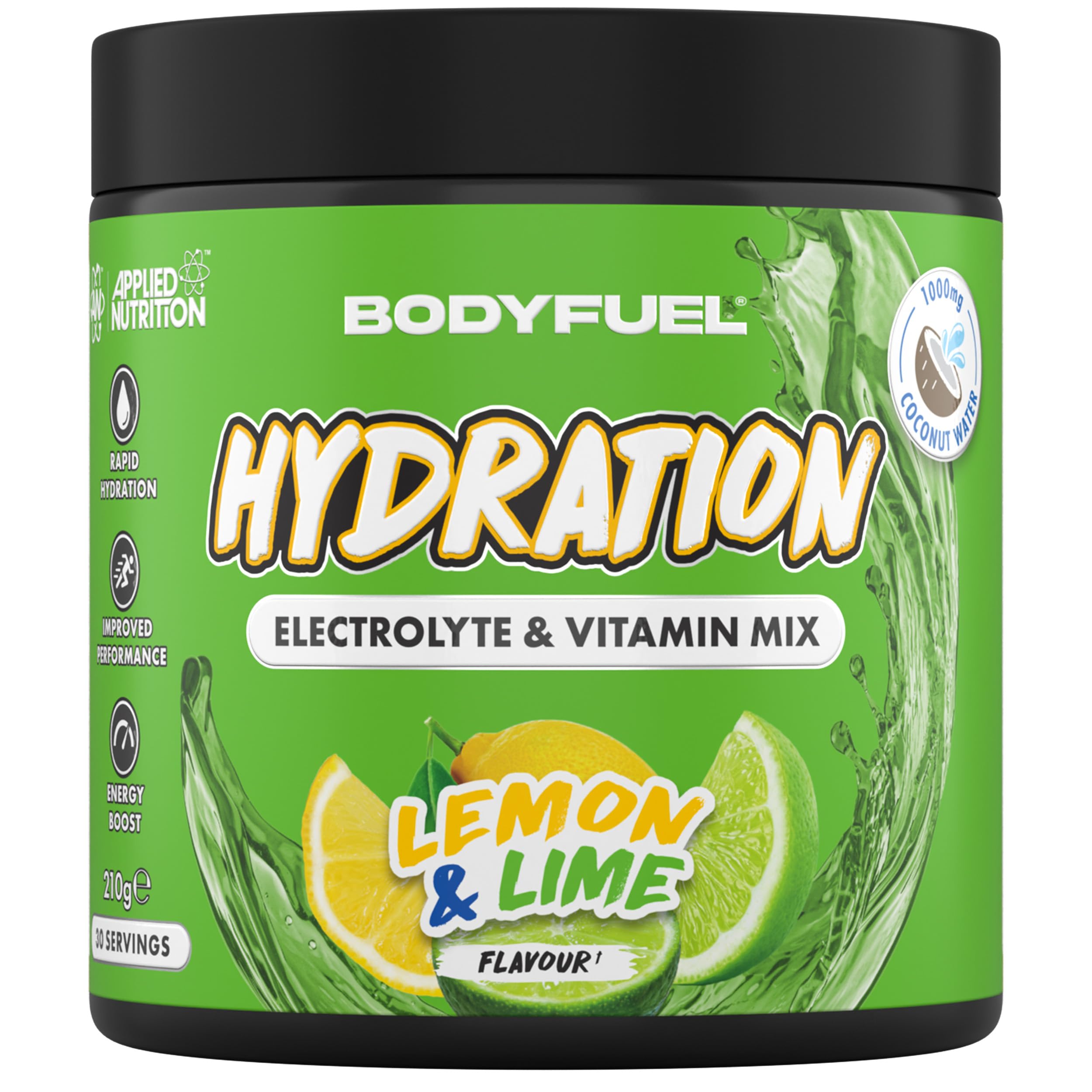 BodyFuel Hydration Electrolyte & Vitamin Powder - Natural Energy & Reduces Tiredness & Optimise Hydration (210g - 30 Servings)(Lemon & Lime)
