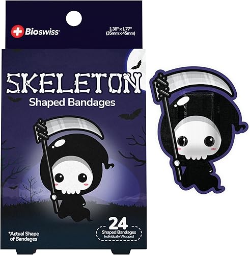 BioSwiss Vendajes, vendaje autoadhesivo en forma de esqueleto de Halloween, cuidado de heridas estériles sin látex, suministros divertidos de