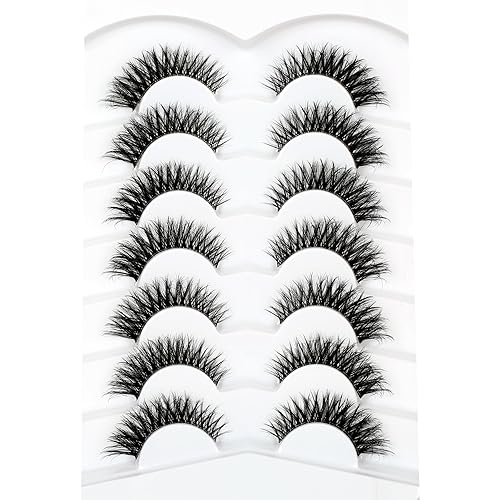 Miniatura 312 de Pooplunch Pestañas postizas de pelo de visón sintético, estilo de ojo de gato, paquete de pestañas postizas naturales esponjosas, paquete múltiple