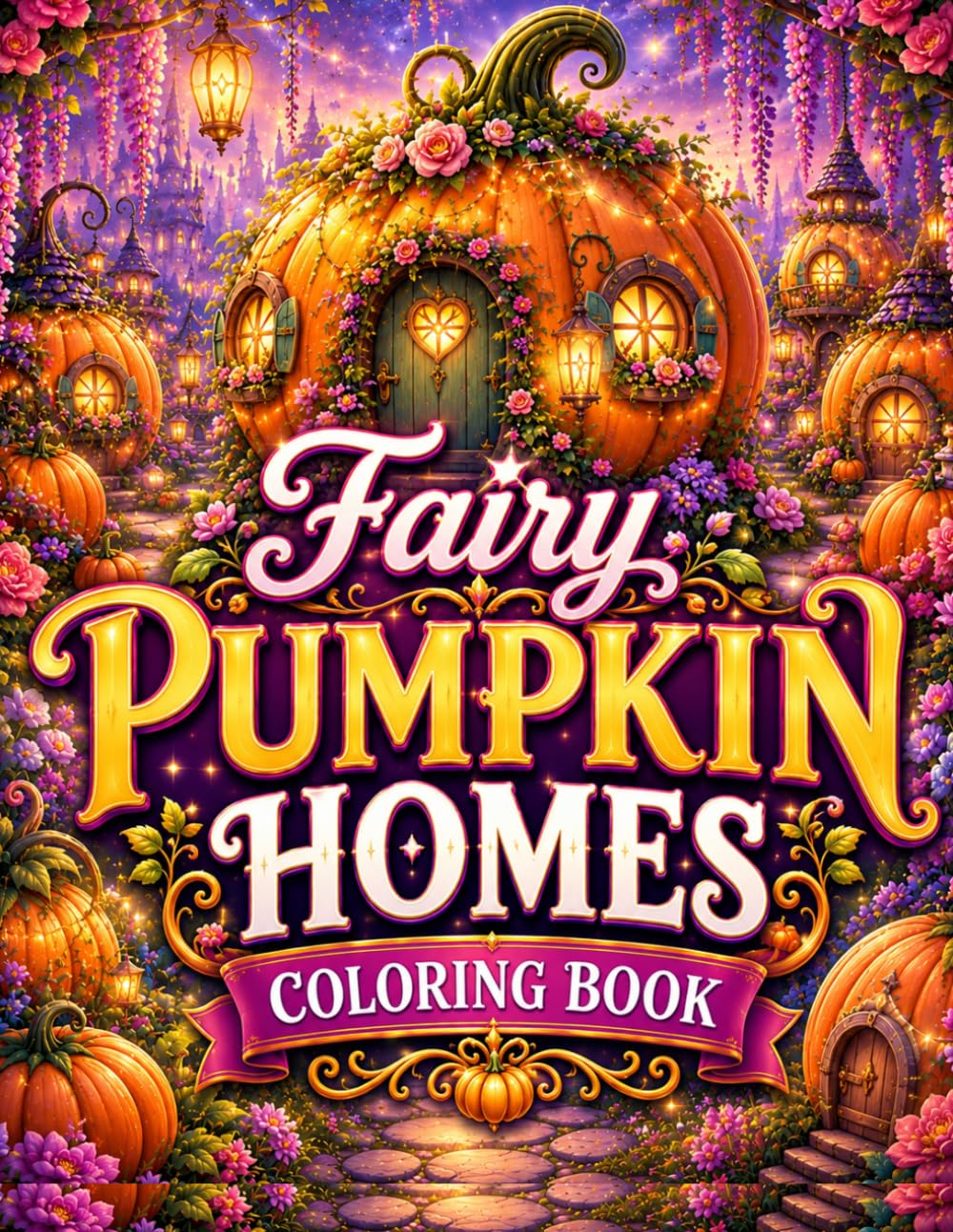 Fairy Pumpkin Homes Coloring Book: 50 Cozy Fantasy Pumpkin Cottages, Enchanted Village Streets, Magical Mushroom Interiors, Whimsical Garden ... Scenes for Stress Relief and Creative Escape