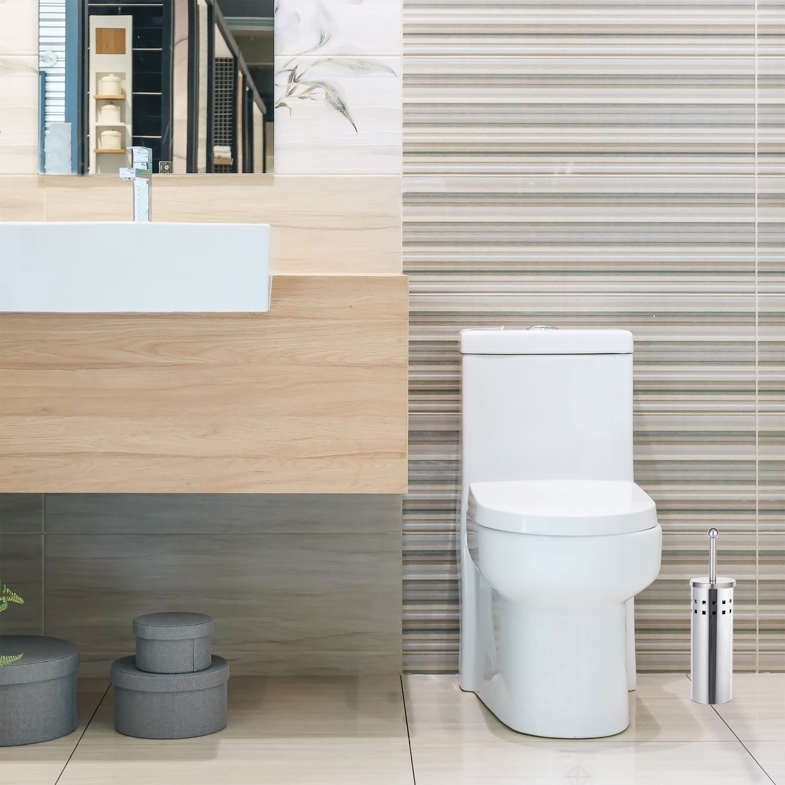 Relaxdays WC Garnitur rund, Toilettenbürstenhalter, wechselbare WC Bürste, freistehend, aus Edelstahl, Silber/schwarz