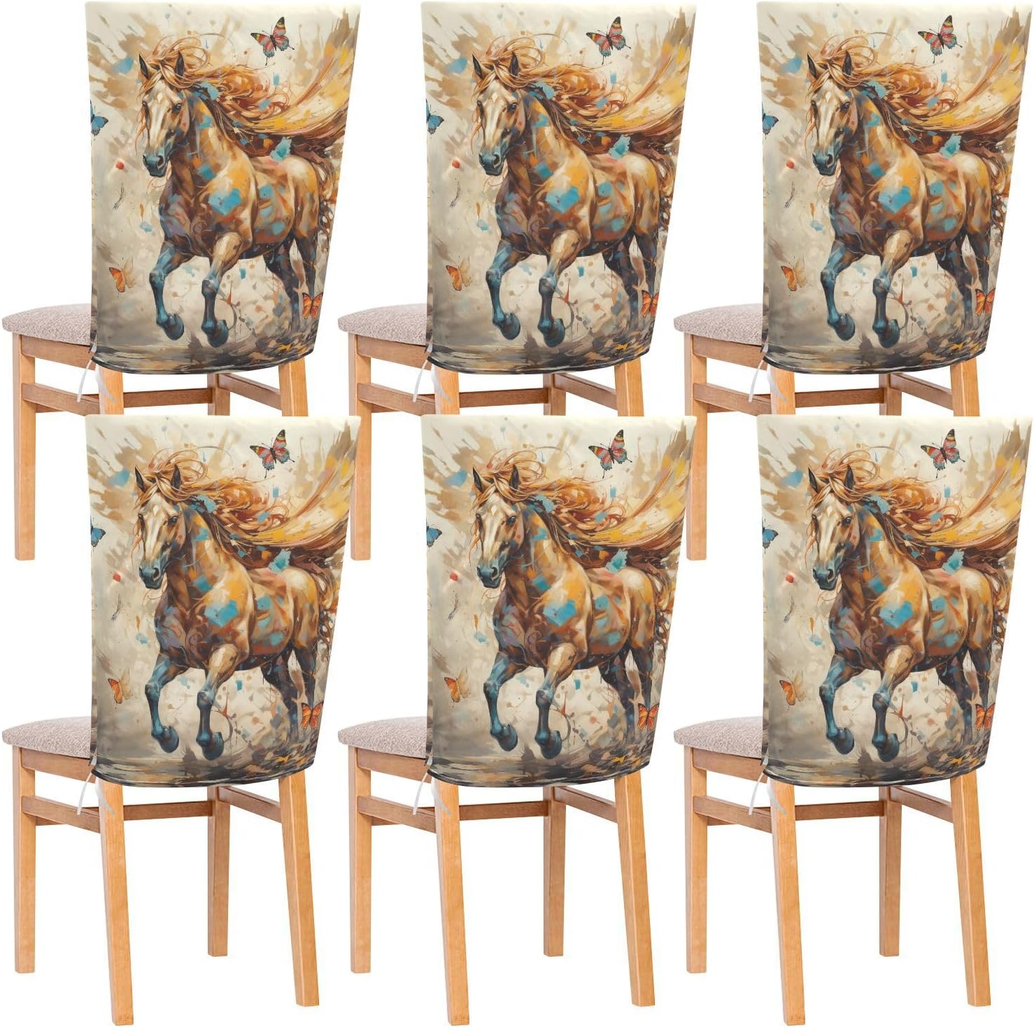 ALAZA Horse Butterfly Chair Back Cover Set of 6, Washable Reusable Removable Chair Slipcovers Decorative Chair Cover for Home Kitchen Wedding Party