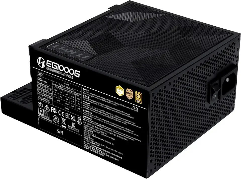 Fonte Lian Li Edge Gold 1000W 80 Plus Gold Preta Full Modular 12VHPWR Cybenetics Gold com hub USB EG1000G BLACK BR