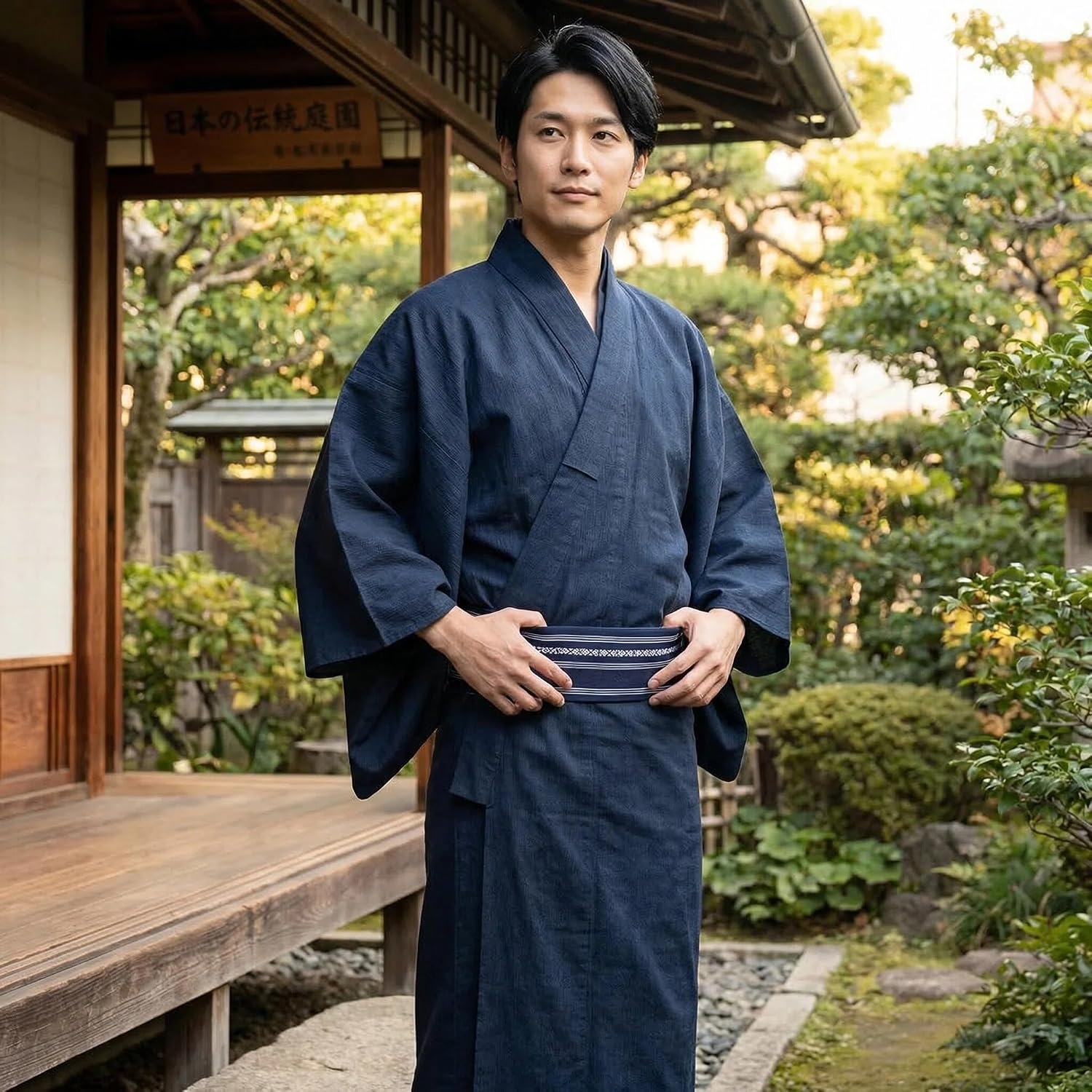 Admitted &Feeling Japanese Men's Kimono Belt Heko Obi Hand-Tied Traditional Sash for Yukata & Kimono, 100% Cotton Waistband