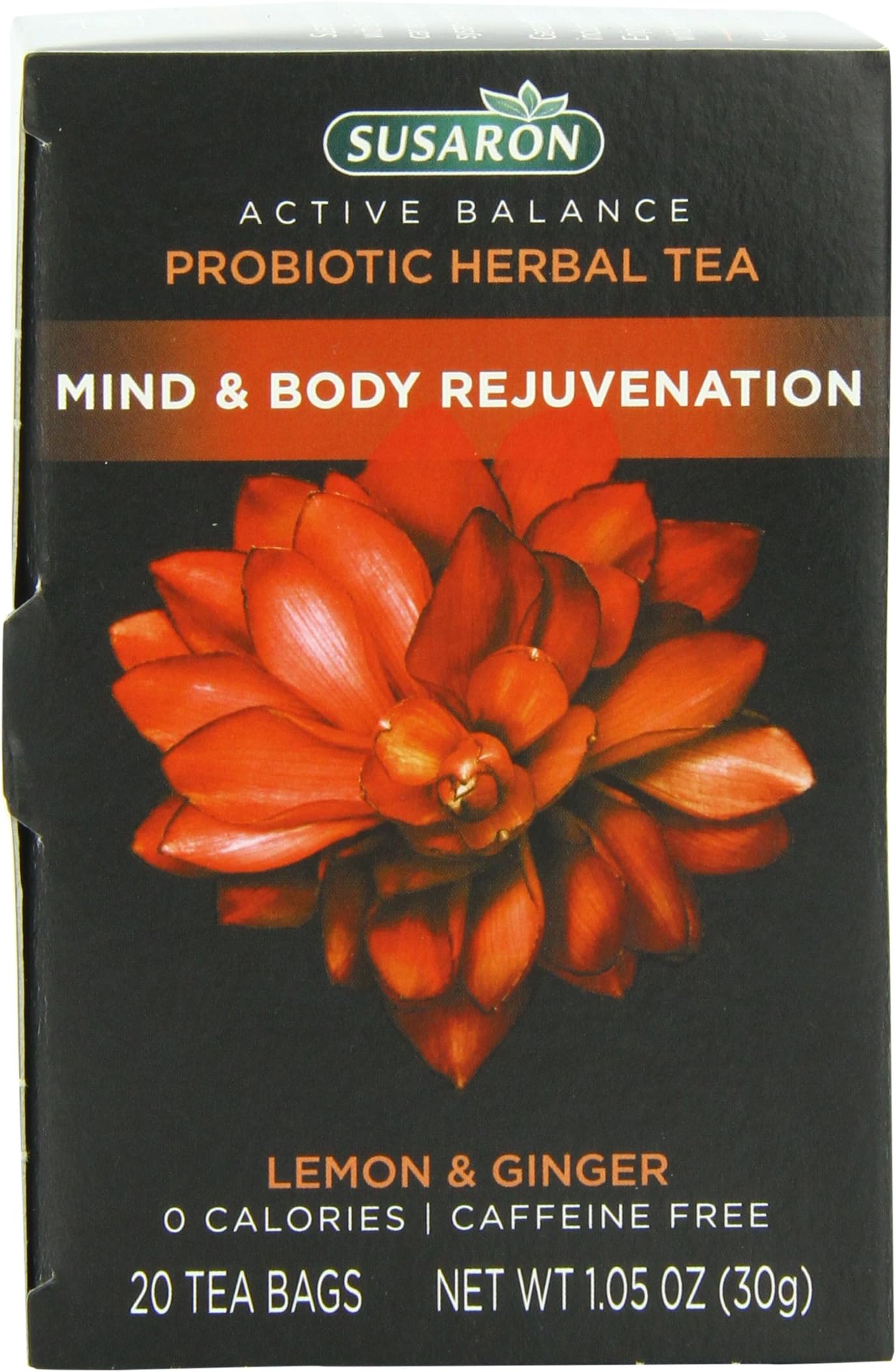 Susaron Active Balance Probiotic Mind and Body Rejuvenation Herbal Tea, Lemon and Ginger, 20 Count, 1.05 Oz (Pack of 10)