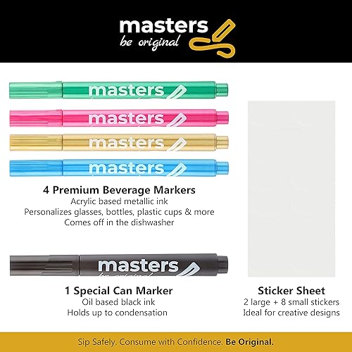 Miniatura 2 de Juego de marcadores de bebidas lavables | No tóxico, tinta borrable para escritura en bebidas frías, botellas, vasos de plástico, espejos | 4
