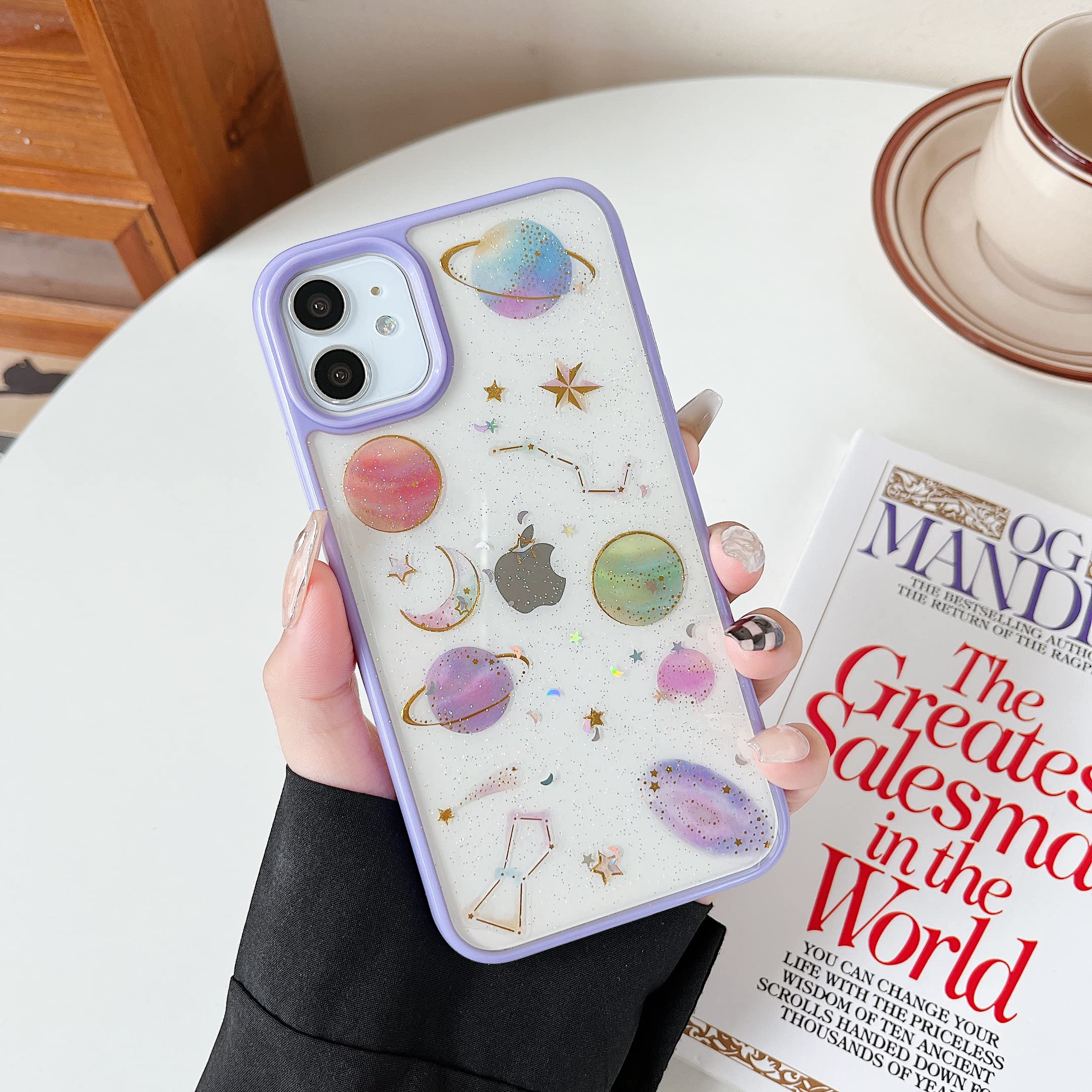 DEFBSC Custodia Per IPhone 11 Con Pattern Spazio E Pianeti – Cover Trasparente Rigida Posteriore E Bordi Morbidi