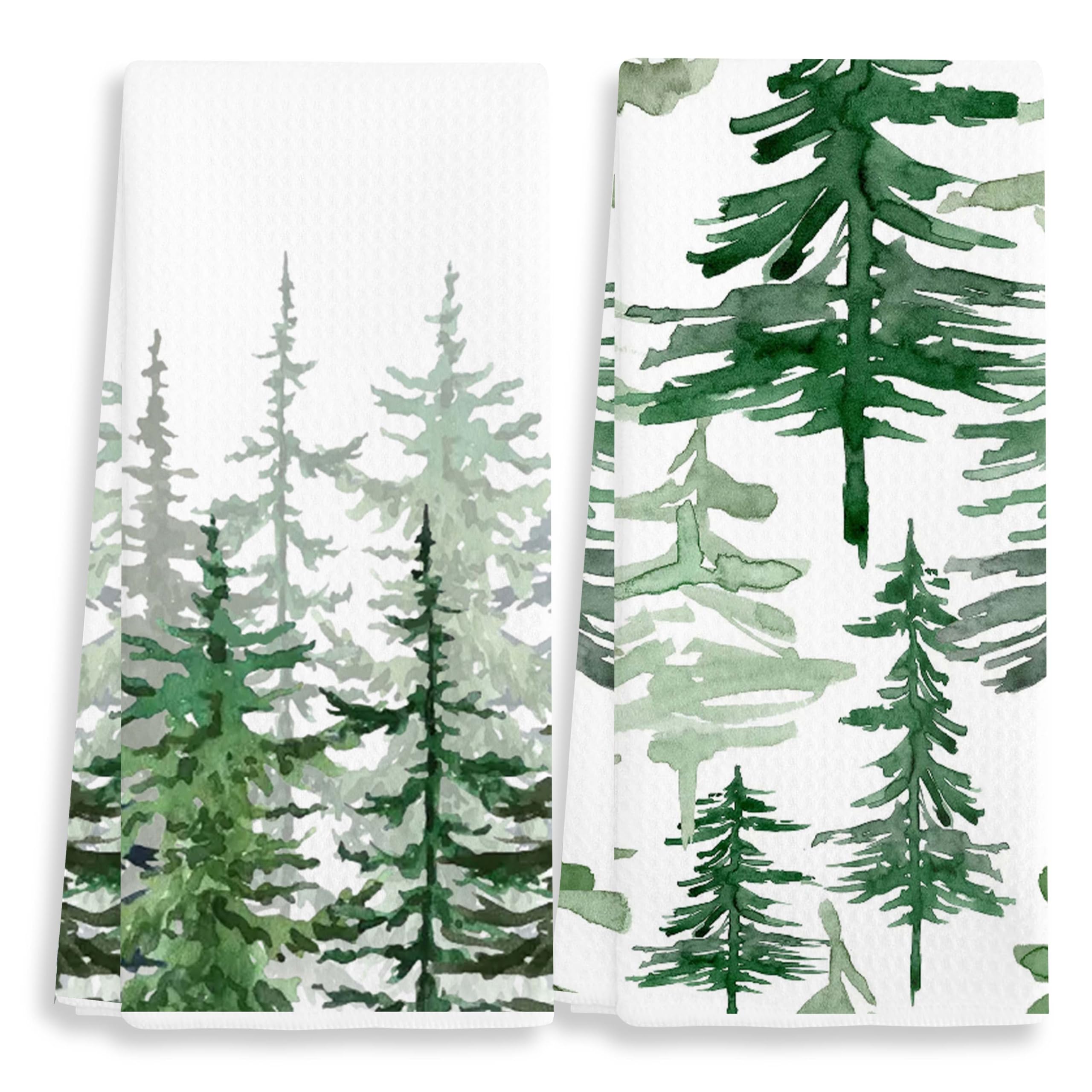 EJGFS Christmas Decorative Kitchen Towels Set of 2, Watercolor Tree Decorative Dish Towels, Hand Towels, Kitchen Decorations, 16x24 Inches, Gifts for Family, Friends, etc.(036)