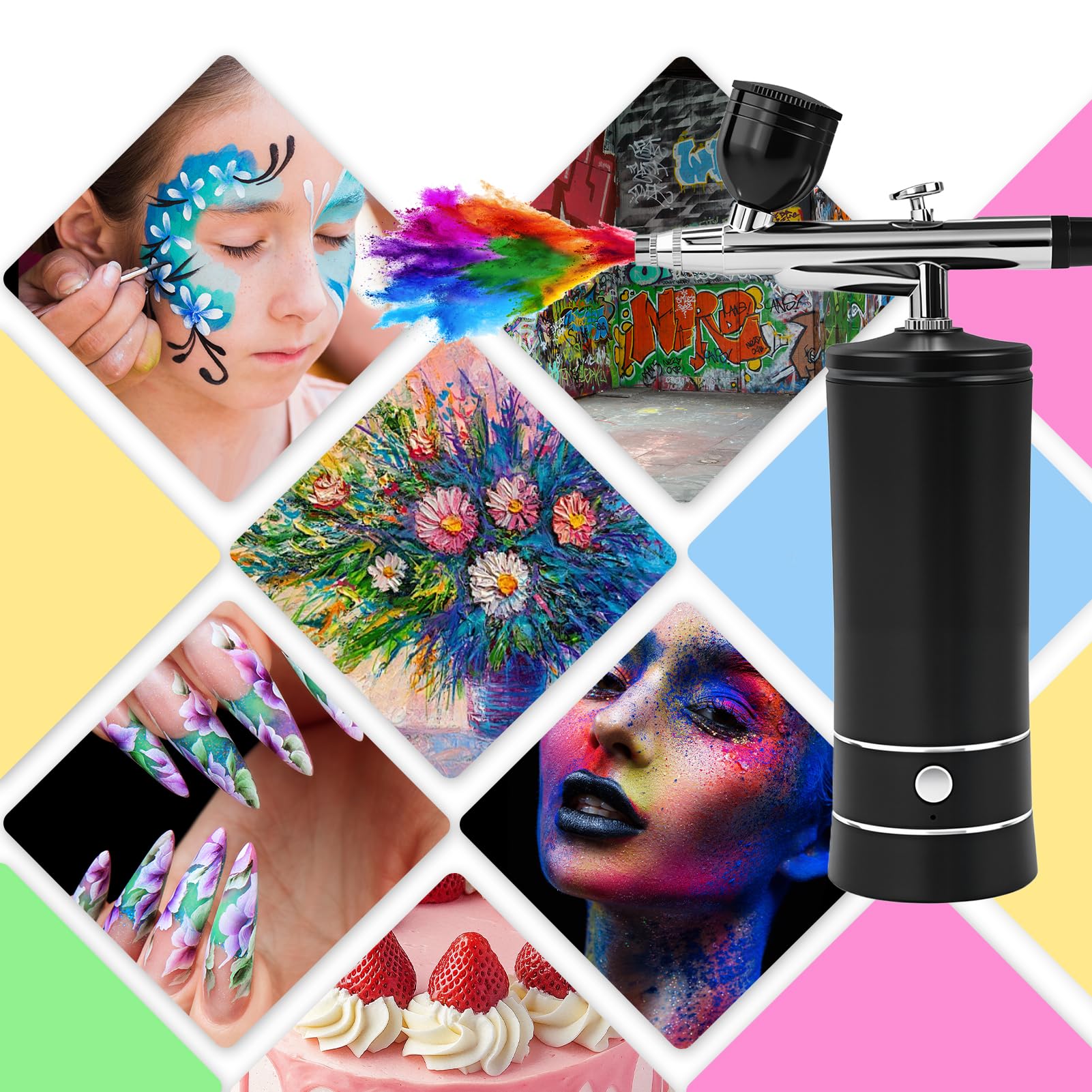Set aerografo portatile con compressore, Plus | Pistola aerografo ricaricabile da 950 mAh, per nail art, decorazione di torte, trucco, tatuaggi, modellismo