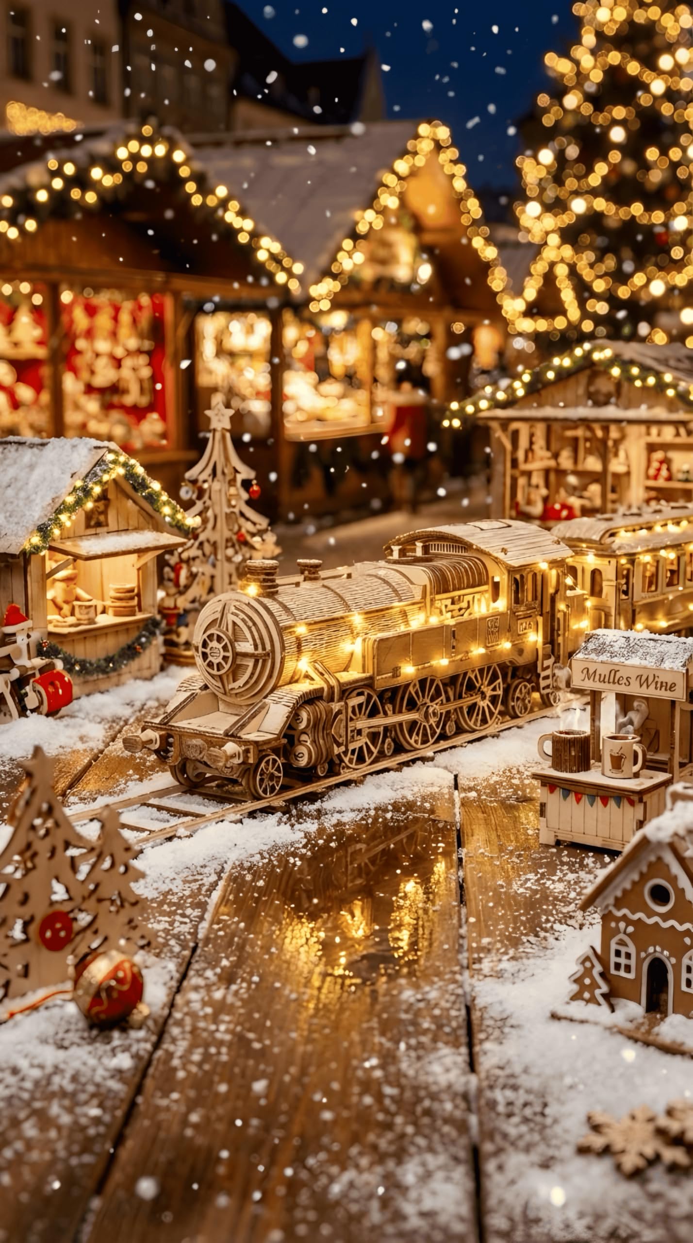 Wood Trick Grand Traveler 246 drewniany zestaw pociągów z koleją - przejażdżki do 6 m - zestaw modeli lokomotywy - drewniane puzzle 3D dla dorosłych do budowania - inżynieryjne modele DIY