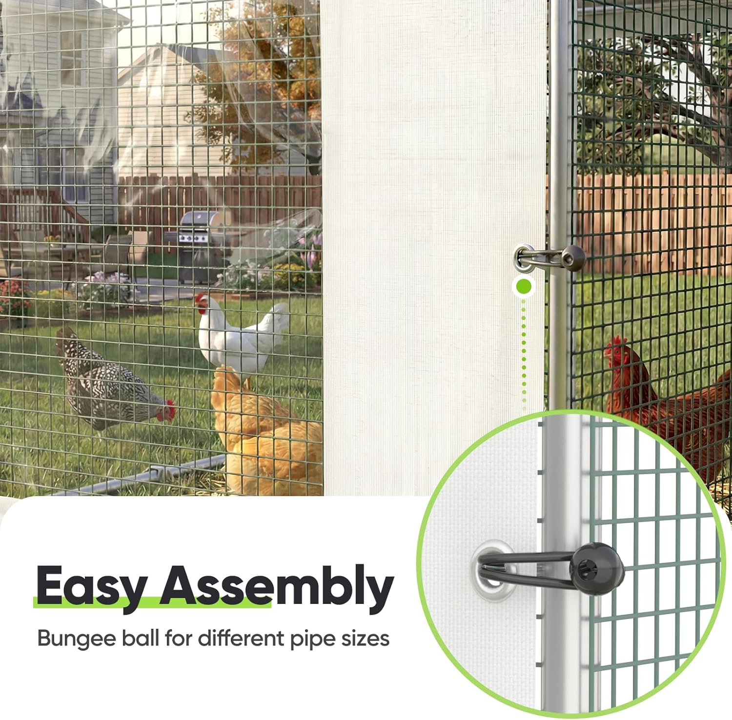 Quictent 6.6x4 FT Chicken Coop Cover Heavy Duty Winter Wrap with Window, Waterproof Chicken Run Tarp, Windproof Insulation Shield, 20 Ball Bungees (Side Panels, 2 Packs)