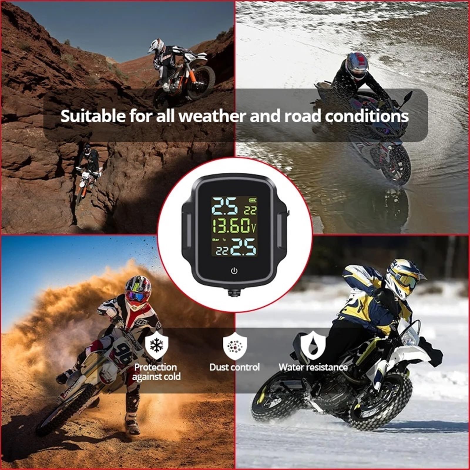 Monitor ciśnienia w oponach TPMS motocykla z wyjściem USB System monitorowania ciśnienia w oponach motocykla System alarmowy temperatury opon Cyfrowy miernik ciśnienia w oponach