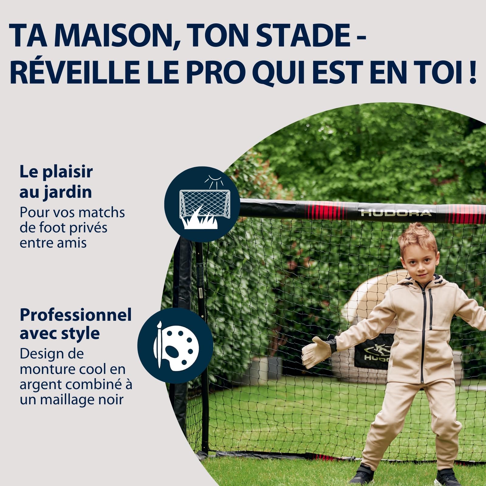 HUDORA But de Football Pro Tect - Grand But de Football pour Enfants et Adultes - Port de Foot enveloppé de Mousse avec Filet