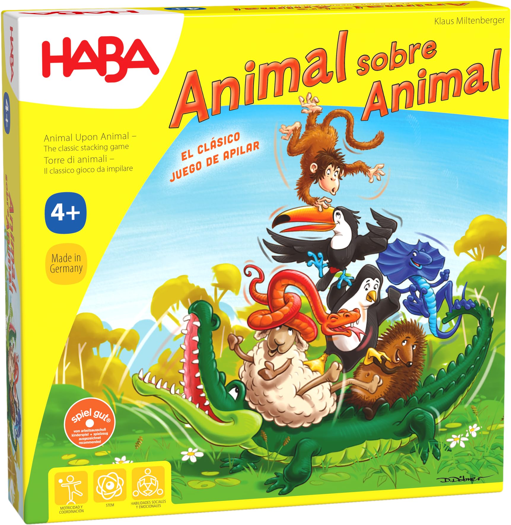 HABA 3409 Animal sobre Animal, Juego Infantil de Mesa de Habilidad y apilamiento. Más 4 años