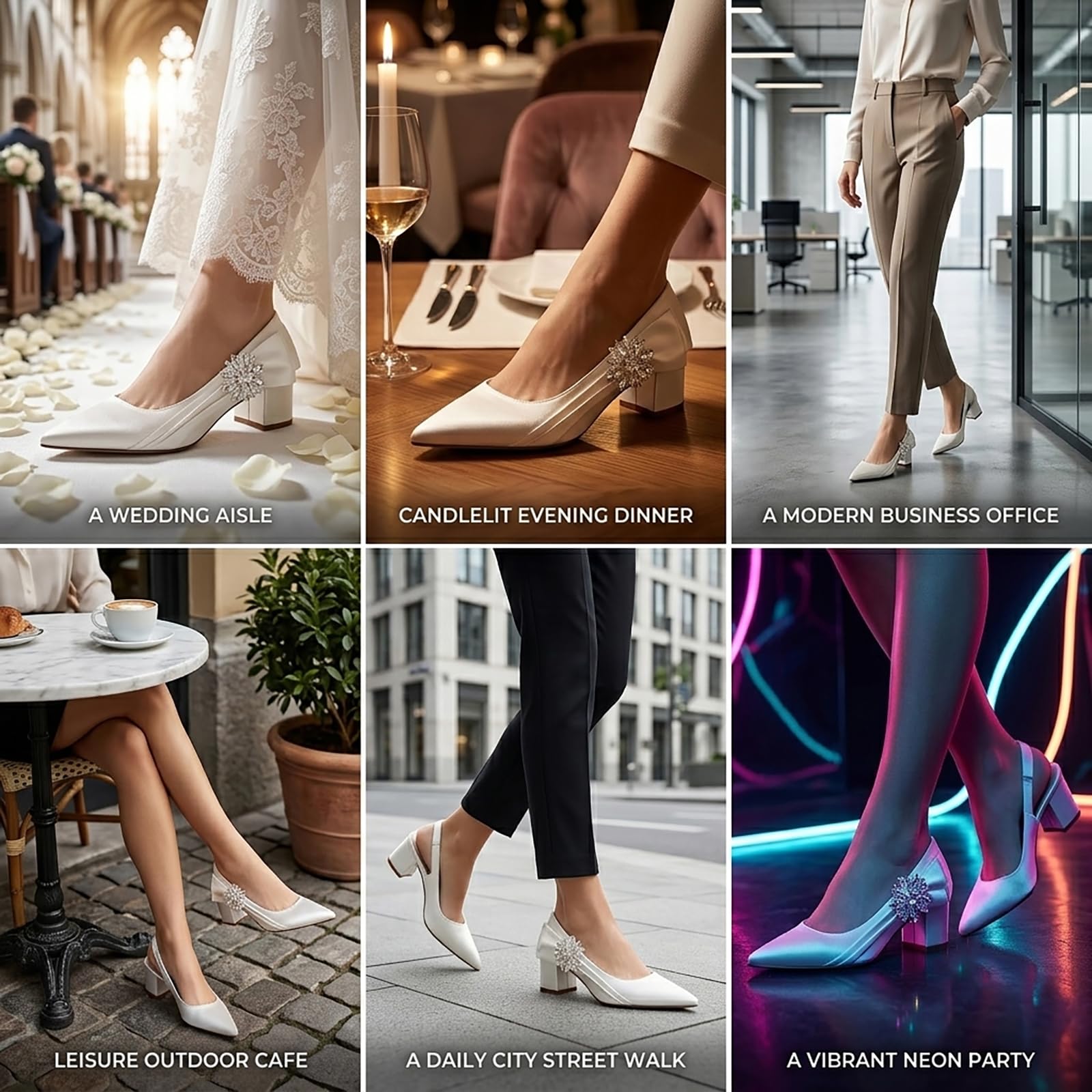 Scarpe da Donna in Raso con Punta a Punta e Strass per Matrimoni e Feste