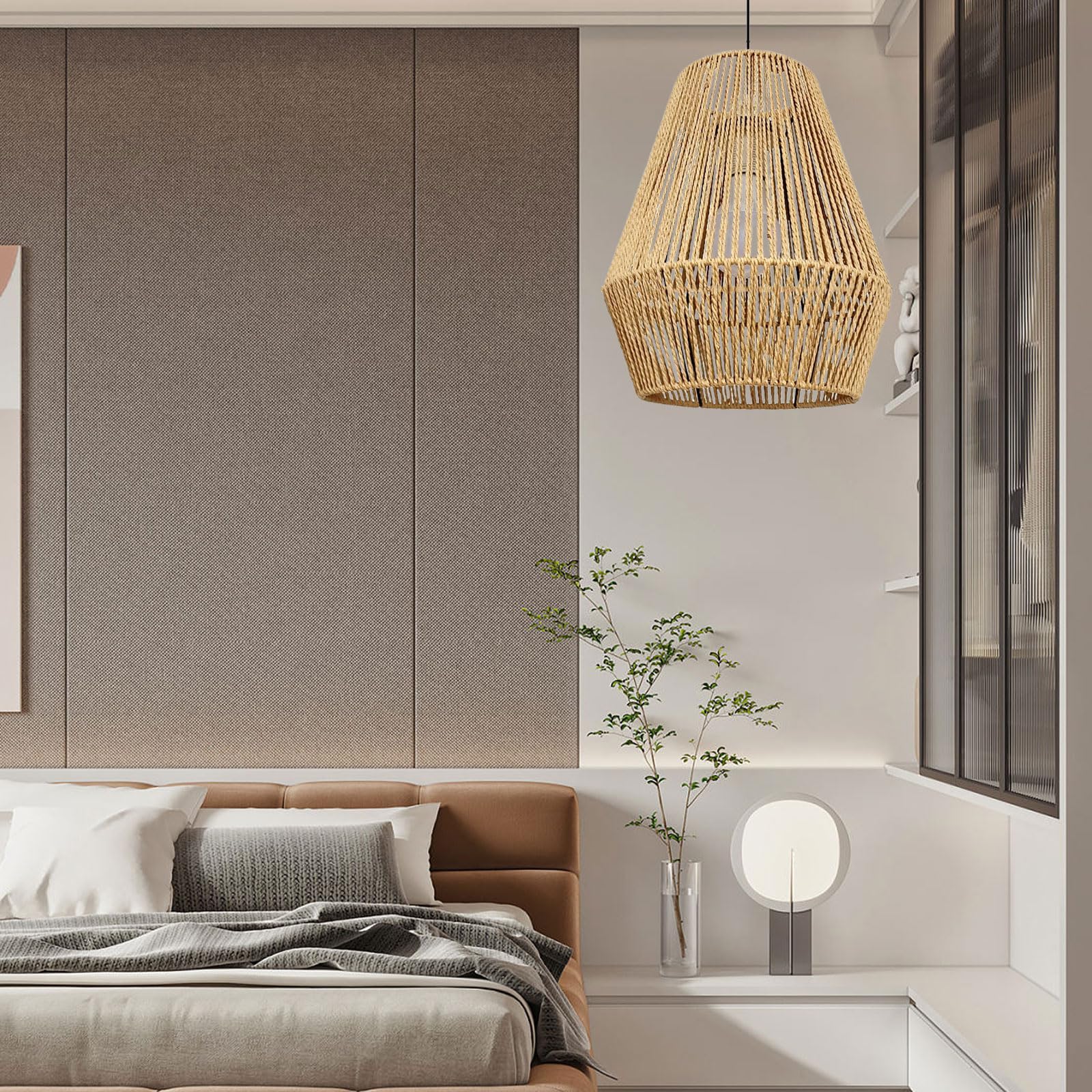 F Fityle Corda intrecciata in rattan Lampada a sospensione Paralume Sostituzione paralume Accessori retrò per soggiorno Camera da letto Hotel Ristorante, Kaki