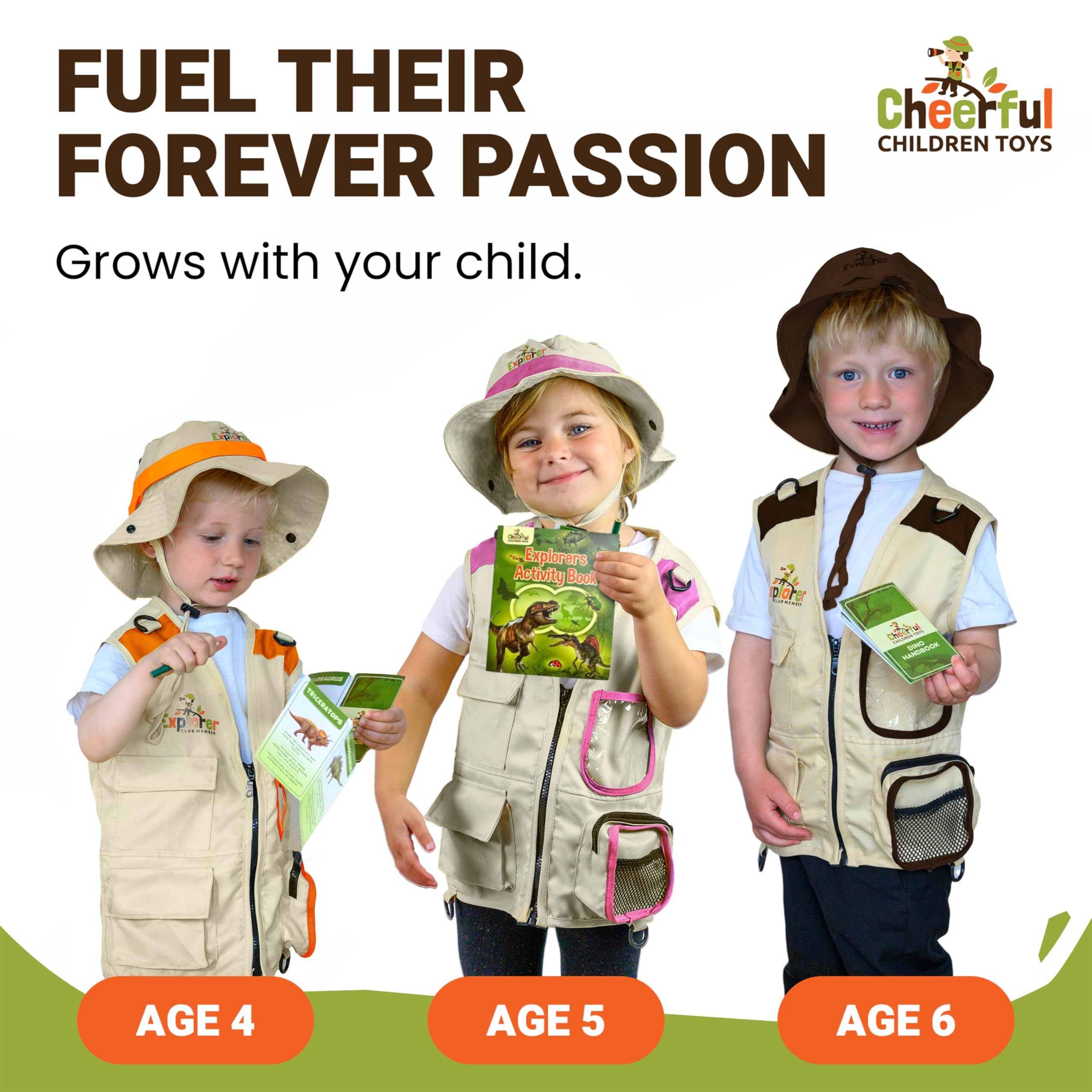 Kids Explorer Kit with Activity Book, Bug Hunting Kits for Children with Safari Vest Zoo Keeper Hat & Kids Binoculars - Image 4