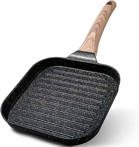 ESLITE LIFE Sartén antiadherente para estufas, sartén cuadrada con revestimiento de granito de 7 pulgadas compatible con todas las estufas (gas,