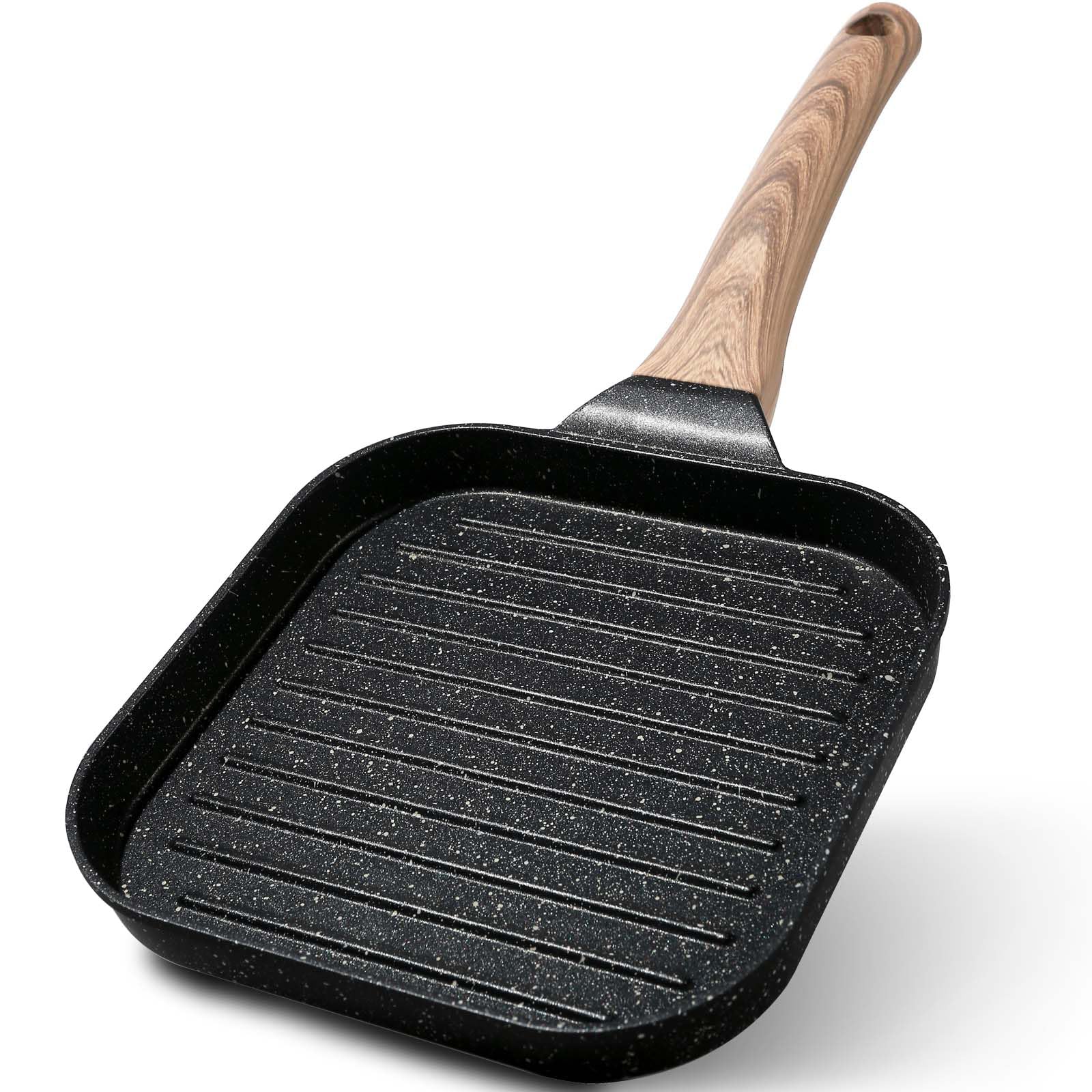 ESLITE Life Nonstick Grill Pan for Stove Tops, 7 Inch Granite Coating Square Grill Skillet Compatible with All Stovetops (Gas, Electric & Induction), PFOA Free