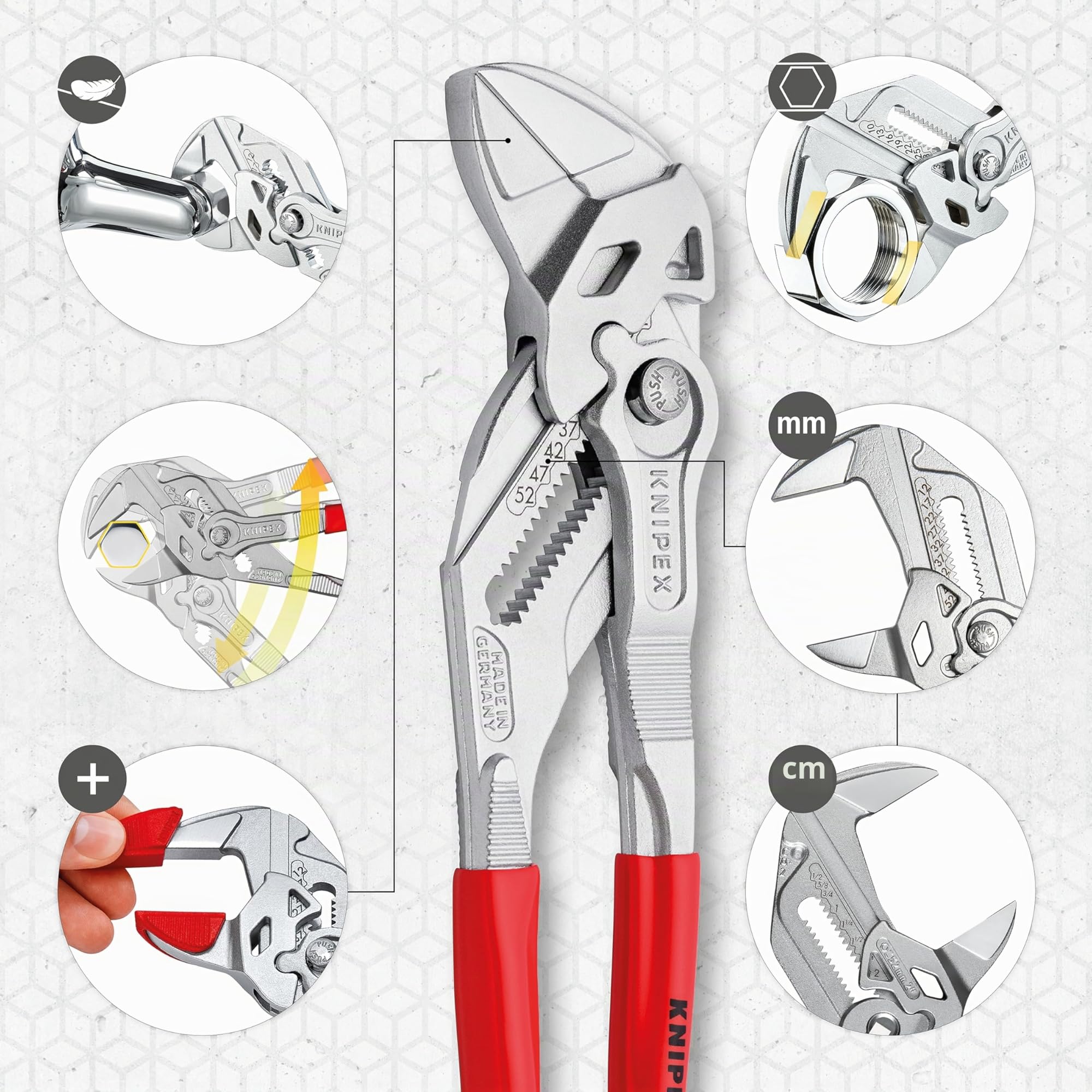 KNIPEX Pinza chiave pinza e chiave in un unico utensile cromata rivestiti in resina sintetica 250 mm, 86 03 250