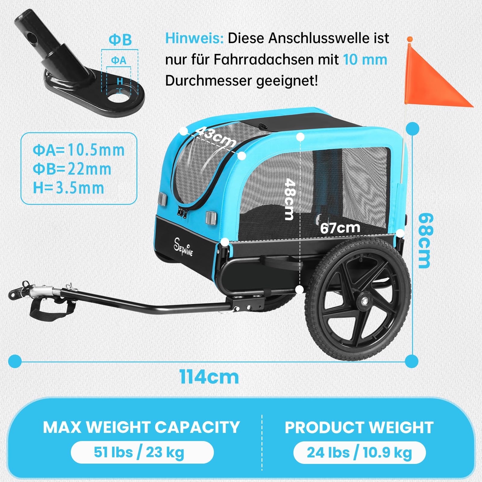 Remolque plegable para bicicleta para perros pequeños y medianos, 23 kg, con ruedas de cierre rápido, ideal para paseos en bicicleta y actividades al aire libre, color azul