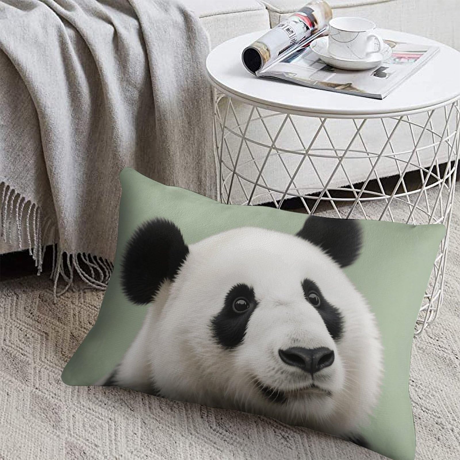 FodPand Decorative Throw Pillow Covers 8x12 Short Plush Black and White Panda Body Pillowcase Cushion Cases with Invisible Zipper Rectangle Lumbar Pillow Shells for Sofa Couch Chair Bed Home Decor