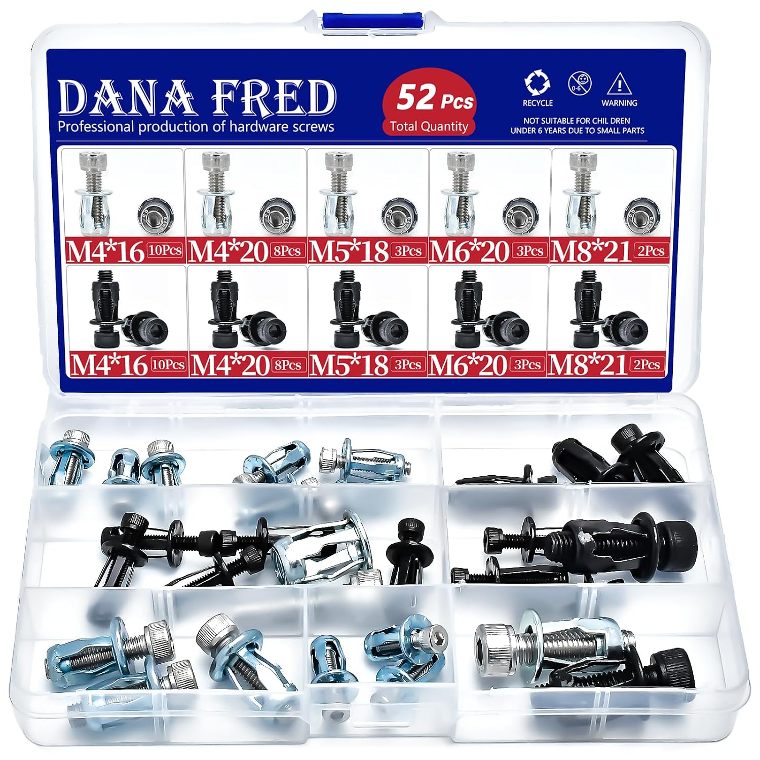 52 Sets Molly Jack Nuts with Cup Socket Head Bolts Screws Assortment Kit M4M5M6M8 Insert nut Petal Nuts for Hollow Door, Hollow Wall Iron Skin Line Thin Soft Wall Expansion Nuts Short Jack Nut