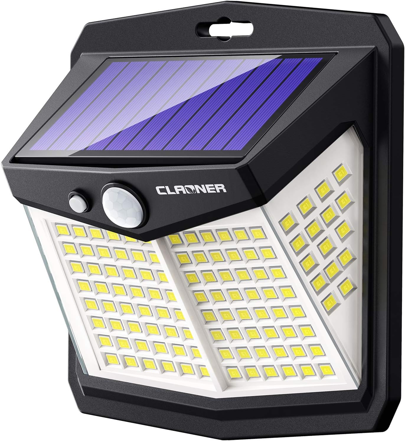 Solar Lights Outdoor, Claoner 128 LED Solar Motion Sensor Security Lights with 3 Lighting Modes IP65 Waterproof Durable Solar Powered Wall Lights 270°Lighting Angle for Yard Door Fence Pathway(1 Pack)