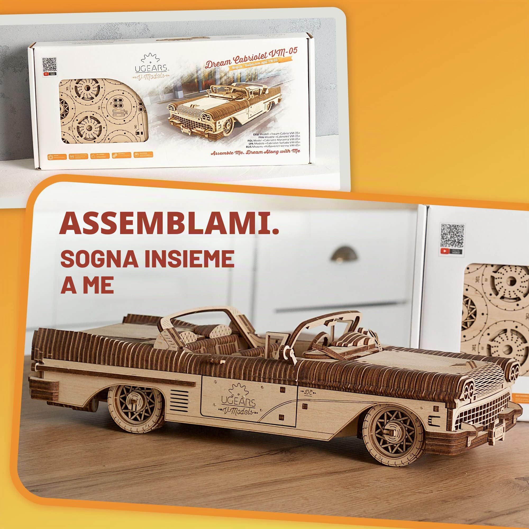 UGEARS Dream Cabriolet - Regalo per la festa del papà Puzzle 3D per adulti Modelli meccanici Puzzle in legno Rompicapo Kit di costruzione artigianale per adulti Puzzle fai-da-te Apprendimento