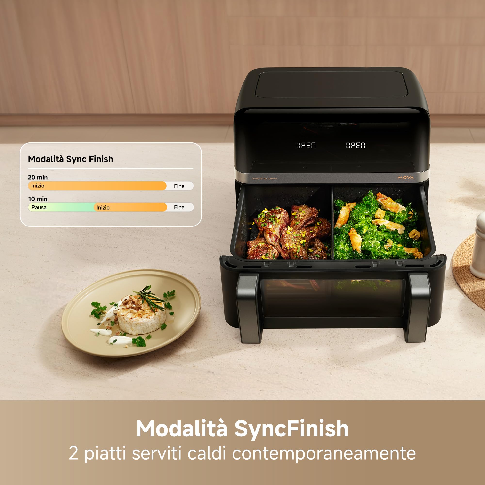 MOVA AeroChef FD20 Pro friggitrice ad aria a doppio cestello | Doppio cestello da 9L, SyncFinish, potenza da 2.700 W, temperatura 40°C-230°C, 7 programmi, rivestimento antiaderente