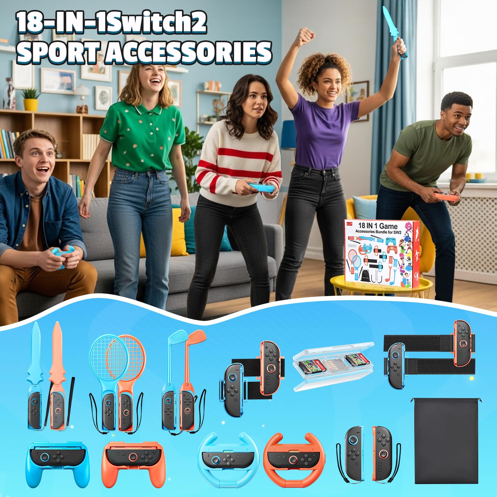 Switch 18 in 1 2 accessori sportivi, per Nintendo 2 2025 Switch Games, set di accessori per giochi divertenti per feste in famiglia per bambini/adulti Switch 2 giochi sportivi