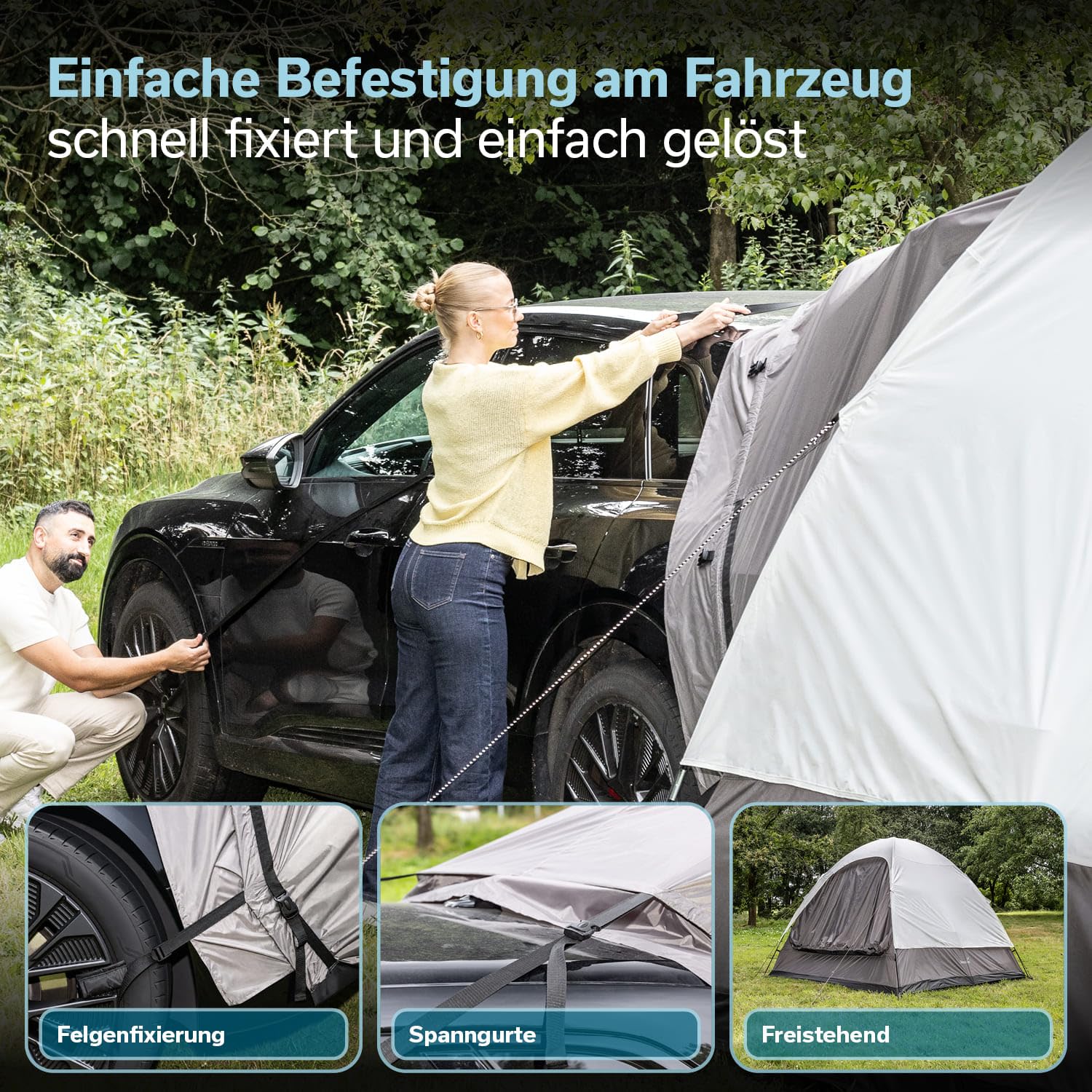 Skandika Heckzelt Pitea SUV Protect | 4 Personen, recyceltes Zeltmaterial, freistehend, eingenähter Zeltboden, 2,2 m Stehhöhe, Fenster, 5000 mm Wassersäule, Moskitonetze, 3 x 3 m | für Auto, SUV, Bus