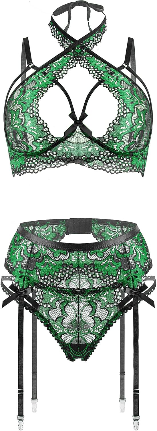 EVELIFE Women Lingerie Set with Garter Belt, Bra and Panty