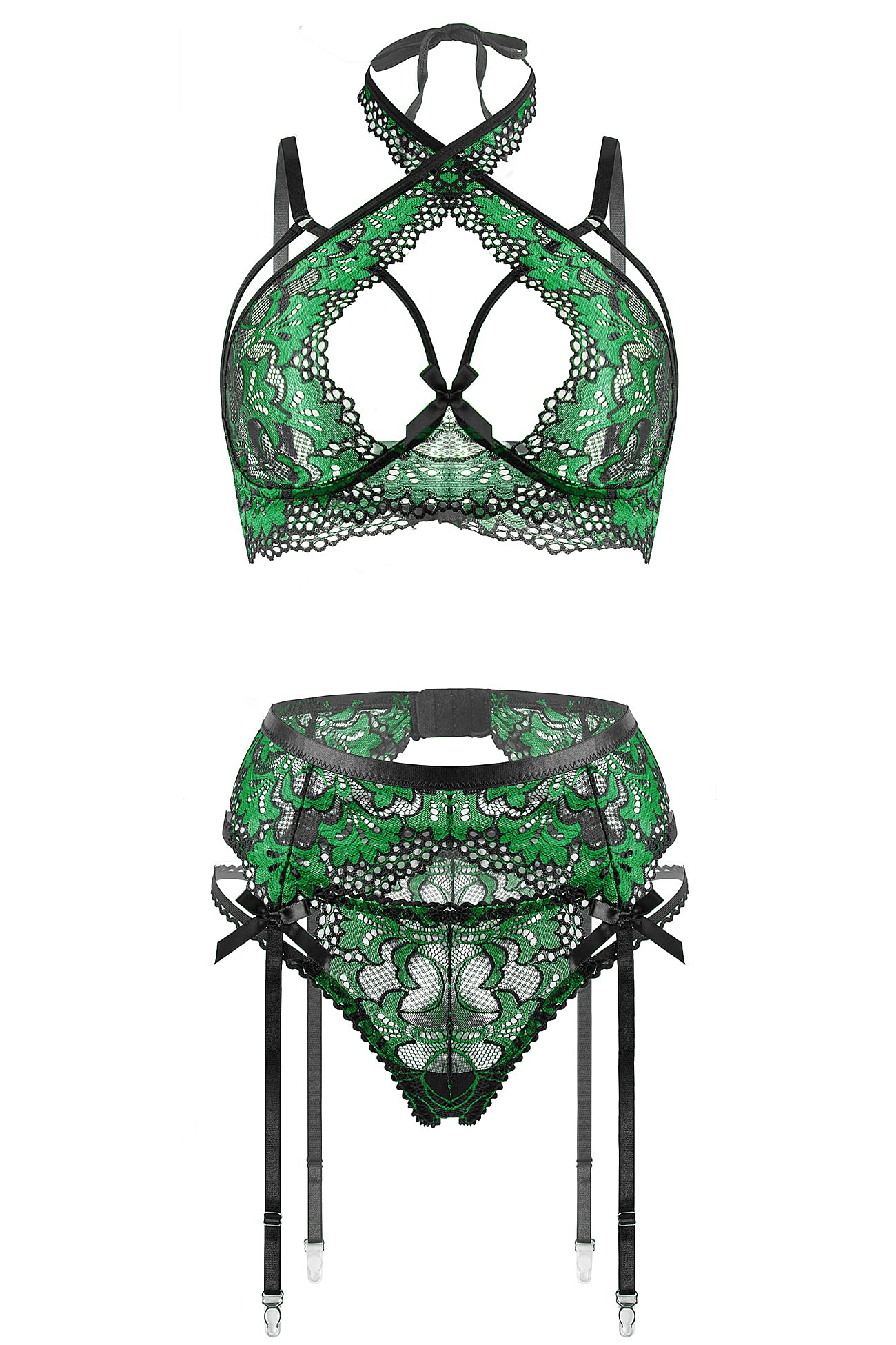 EVELIFEWomen's Lingerie Set with Garter Belt Naughty Bra und Panties Set Suspenders Straps Halter Babydoll