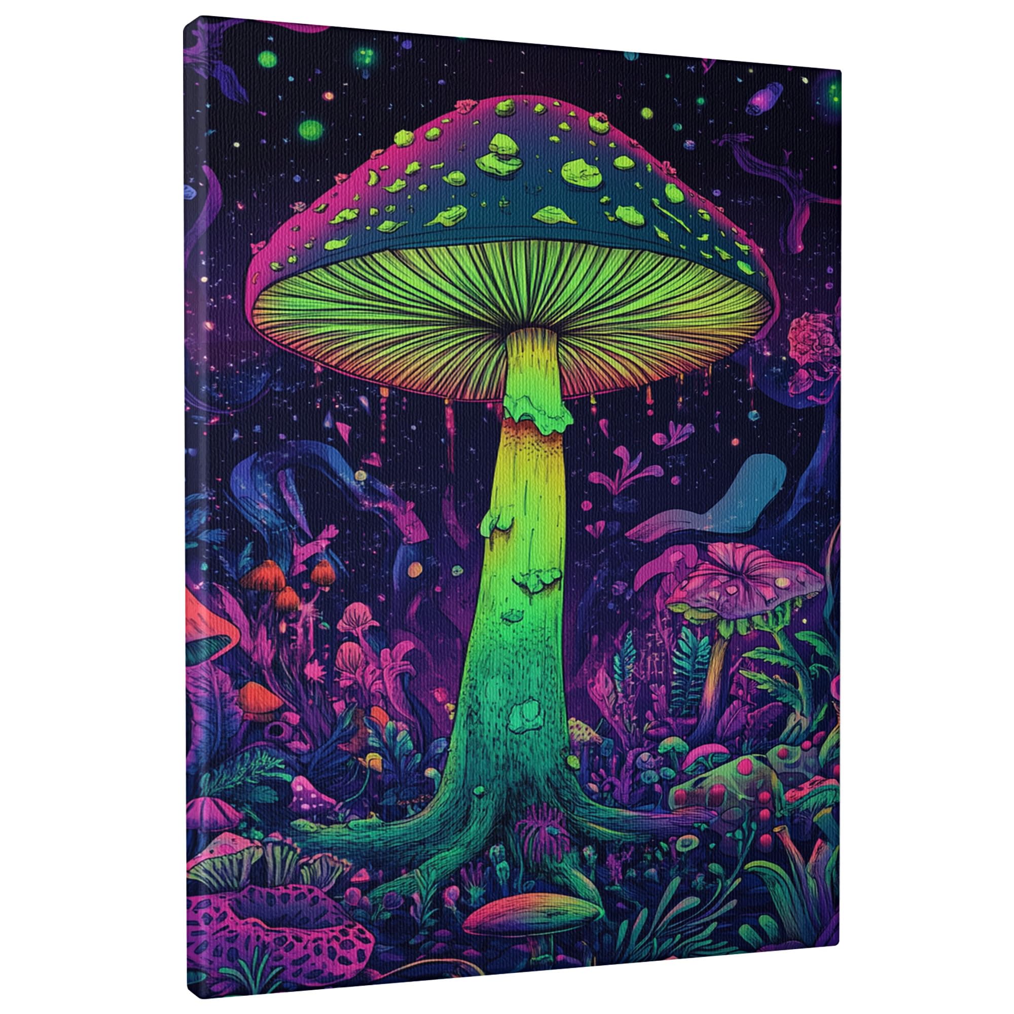 Psychedelic Mushroom Canvas Wall Art, Colorful Neon Fungi Poster Prints, Abstract Nature Art Home Aesthetic Decor For Living Room, Bedroom, Bathroom, Dorm, Unframed 12x16 Inch