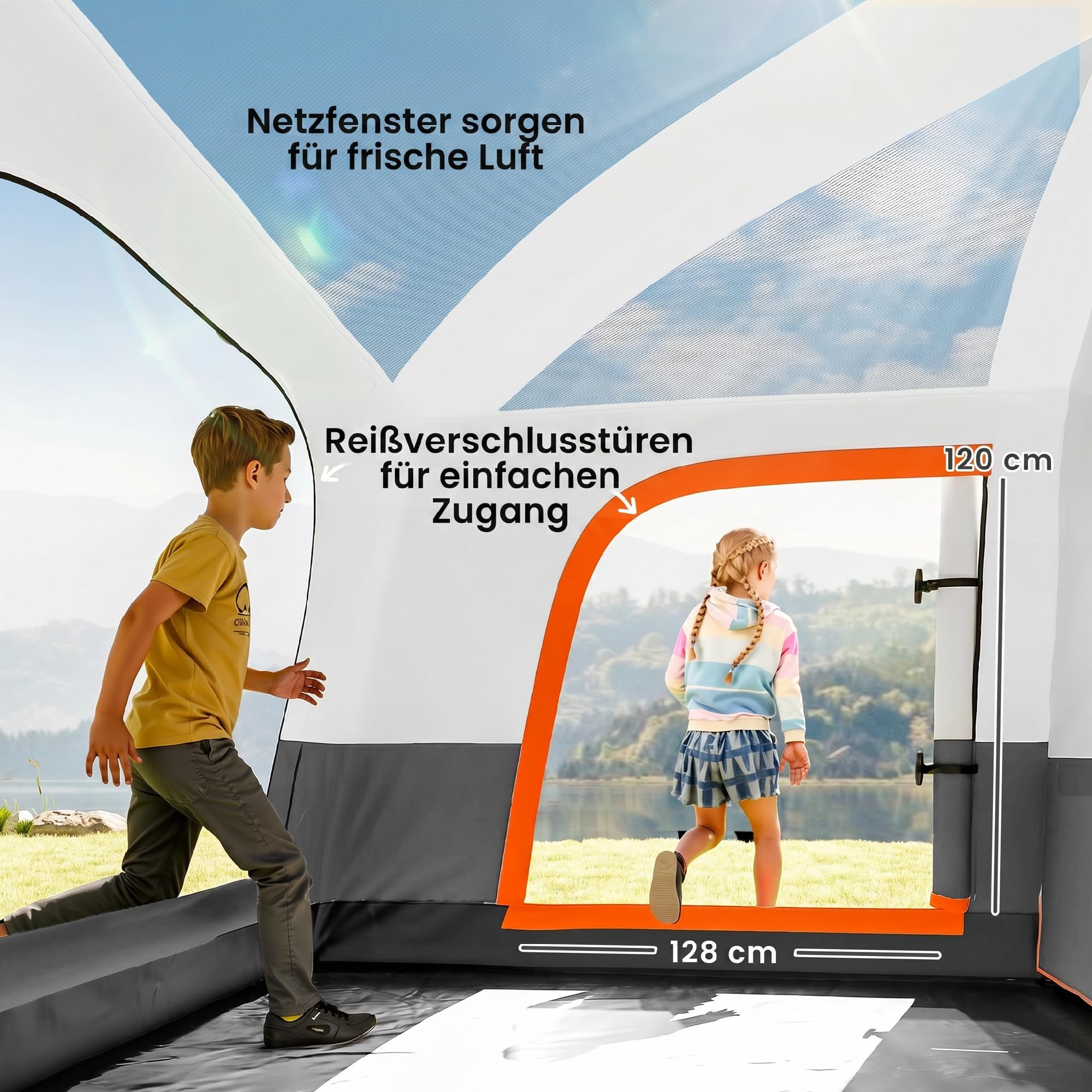 Outsunny Campingzelt für 4 Personen leicht, stabil wasserabweisend Tunnelzelt mit Vordach Bodenplane Seitentür Fenster Packtasche 3000mm Wassersäule groß Familienzelt Zelt für Camping Reise Garten