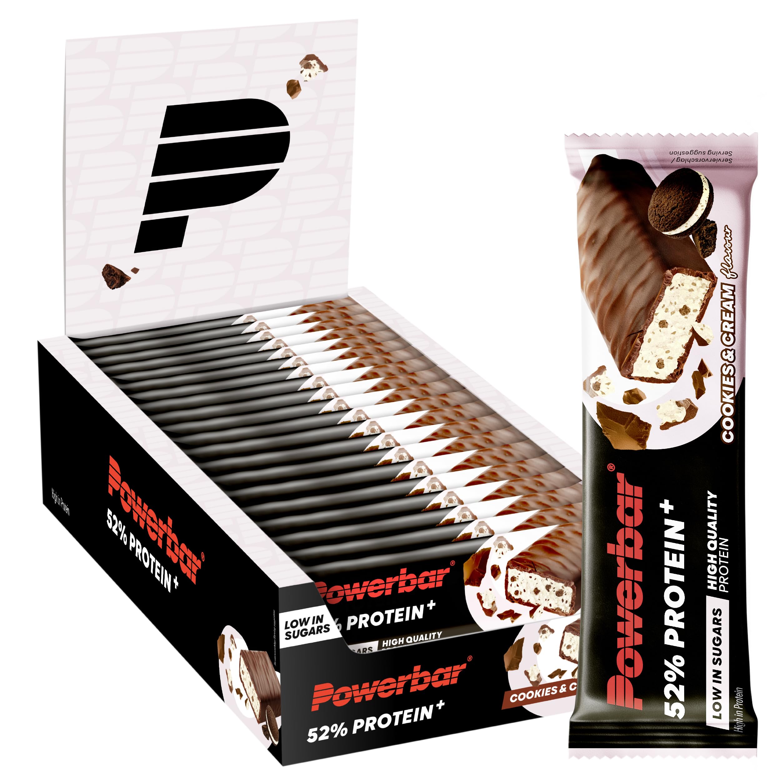 Powerbar - 52% Protein Plus - Cookies&Cream - 20x50g - Barrita rica en proteínas - Baja en azúcar