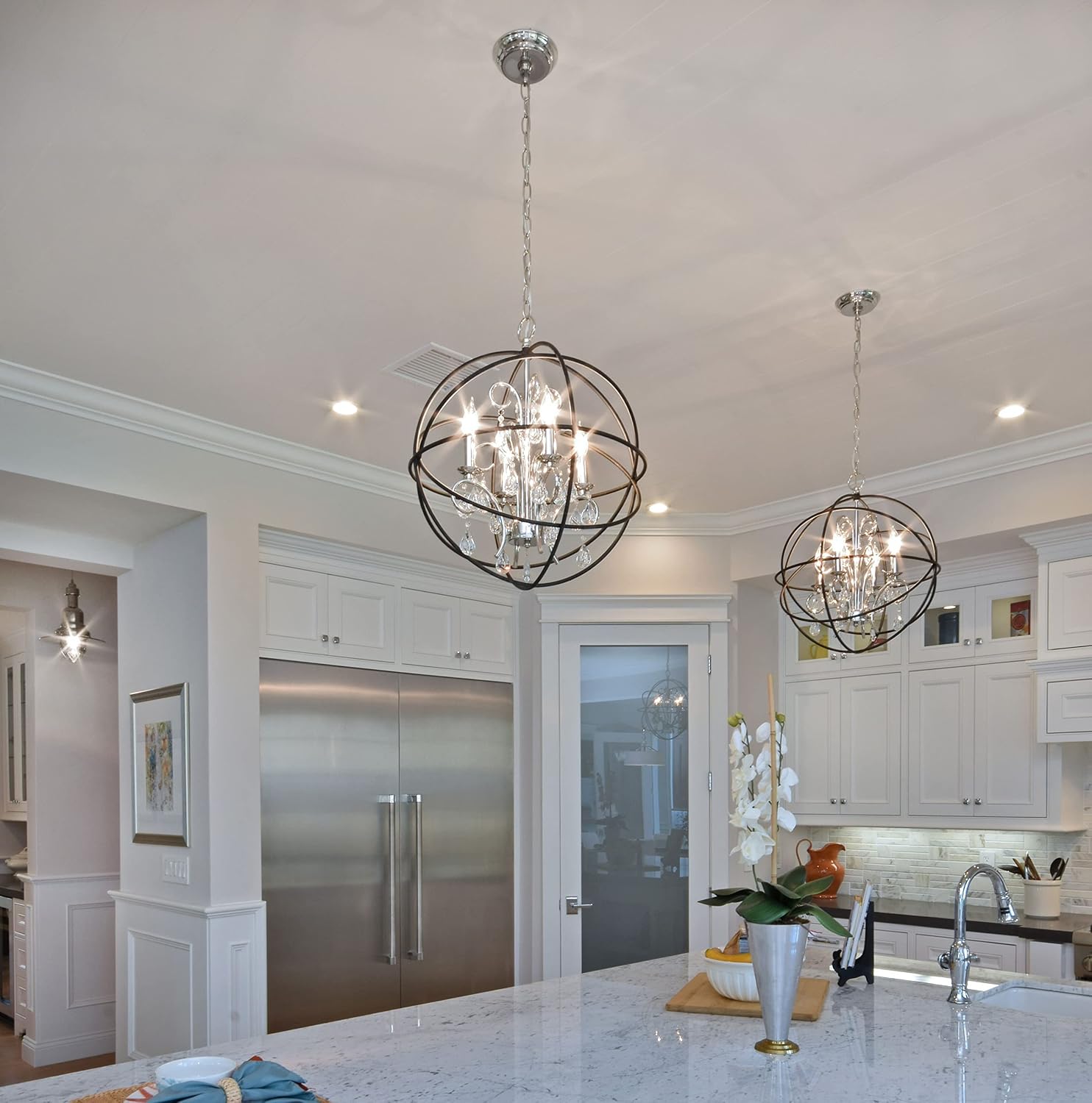 Maxim Lighting Orbit Chandelier | Polished Nickel Finish | Transitional Indoor Light Fixture | Ideal for Dining Rooms & Entryways | Home Decor Ceiling Fixture | Orbit Collection | 25140ARPN