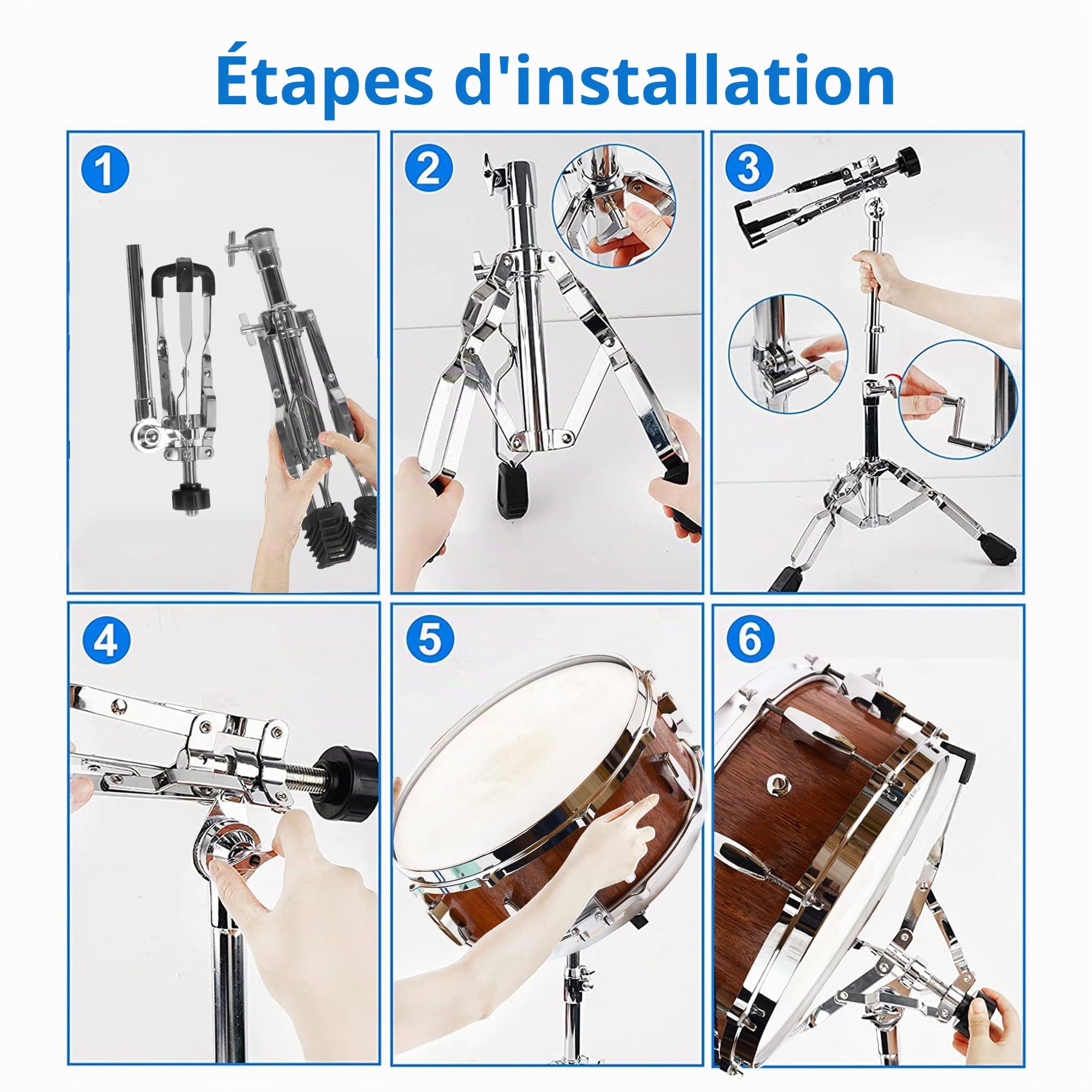 aleawol Support de caisse claire de 25,4 à 38,1 cm, trépied à double contreventement réglable en hauteur de 40,6 à 55,9 cm, support de batterie pliable pour la pratique et la performance sur scène