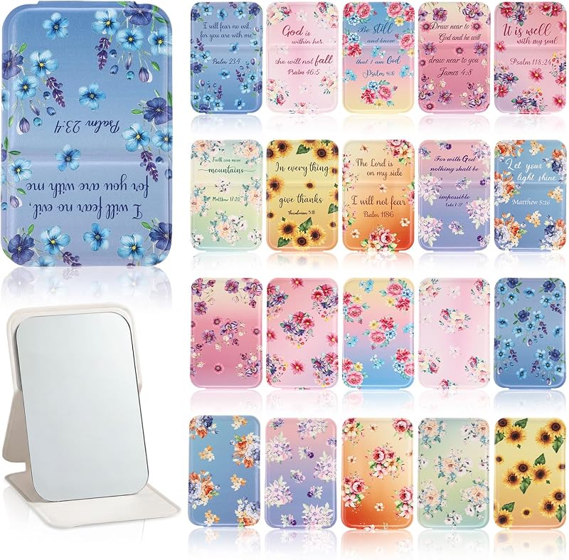 Espelhos compactos dobráveis Yalikop com versículos bíblicos e estampas florais, Pacote com 10