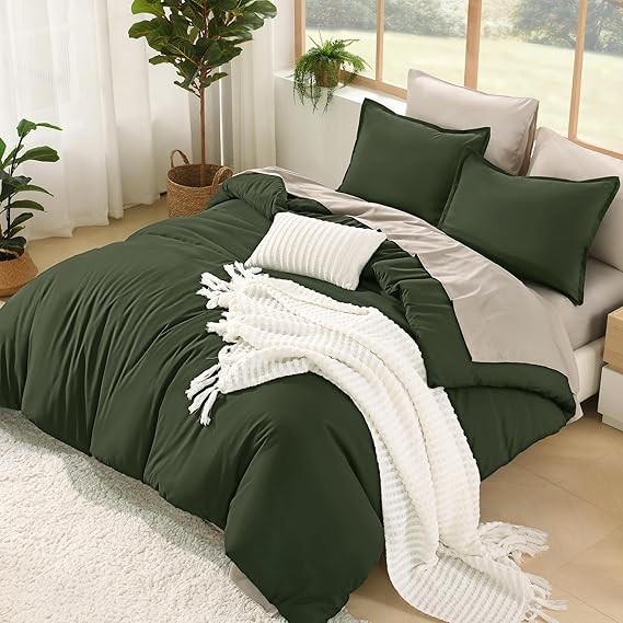 Litanika Comforter Twin Size Set Olive - 5 Pieces Bed in a Bag Twin Beddding Comforter Sets, Plain Lightweight Bed Set with Comforter, Sheets, Pillowcases & Shams