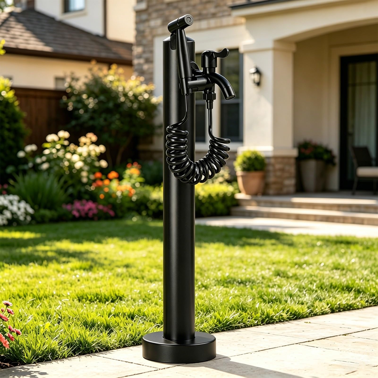 Lonmrrton C Outdoor Water Spigot Garden Water Olumn Matte Black Vertical Ourtyard Faucet Post, Floor Mount Yard Water Hydrant Stand For Backyard, Farm, Lawn(,Height: 95Cm/37.4In)
