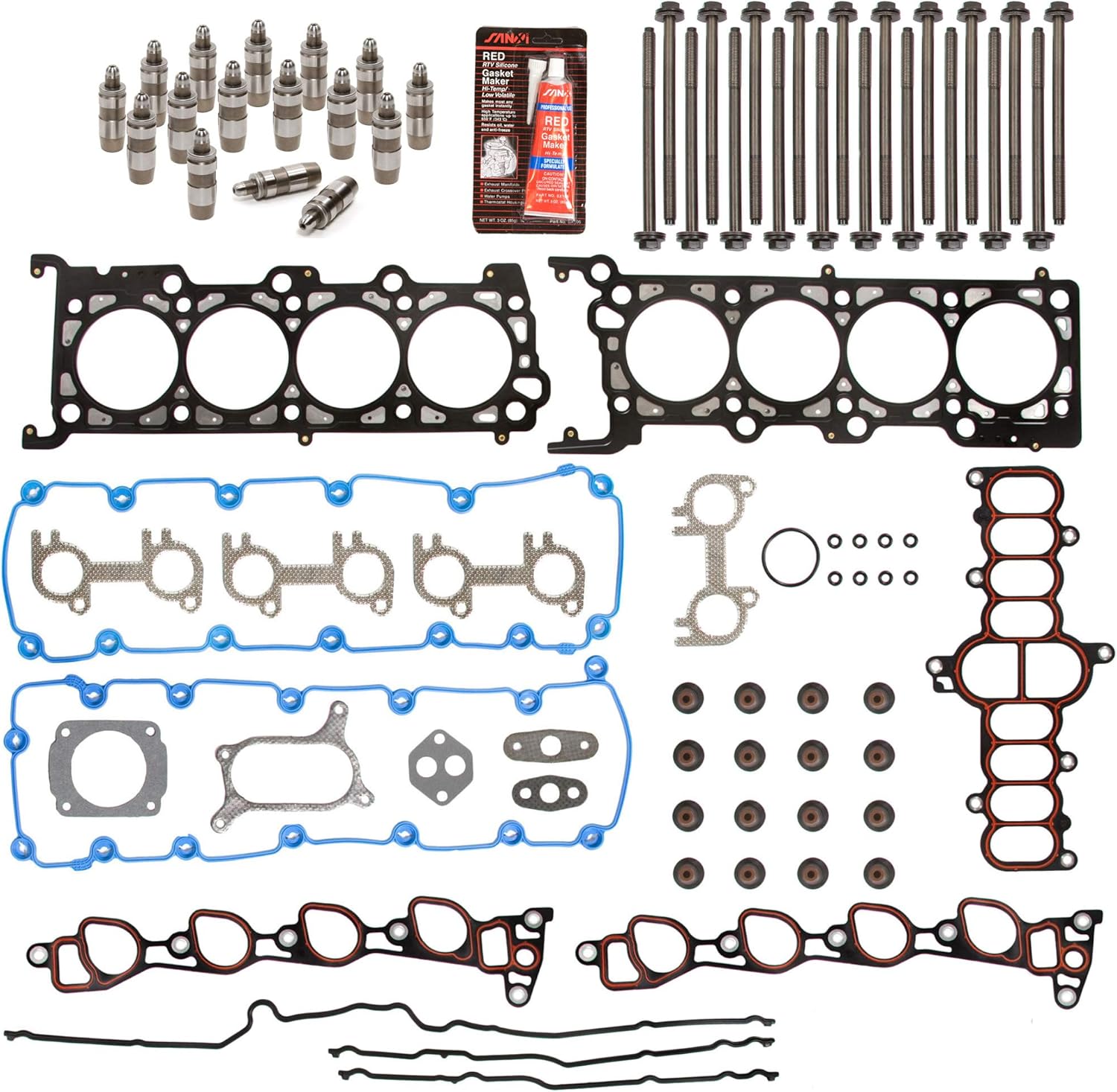 MA-4216956360 Head Gasket Set Bolts Lifters Compatible With/For 97-98 Ford E150 E250 F150 Lincoln 5.4 SOHC 16V