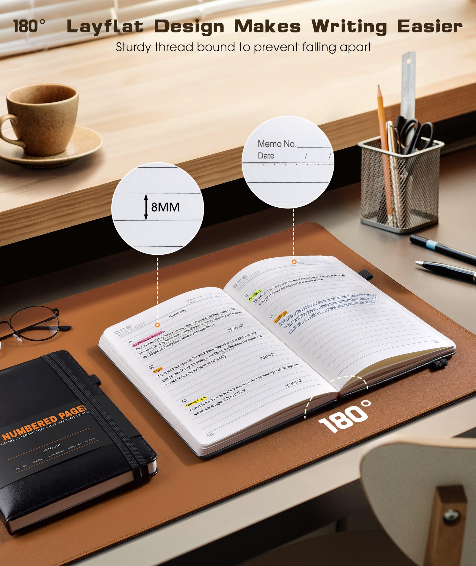Liniertes Tagebuch, Notizbuch für Damen und Herren, 256 nummerierte Seiten, Hardcover, Leder-Tagebücher zum Schreiben, A5-Tagebuch, College-Notizbuch, liniert, für Business, Arbeit, Schule, Notizen,