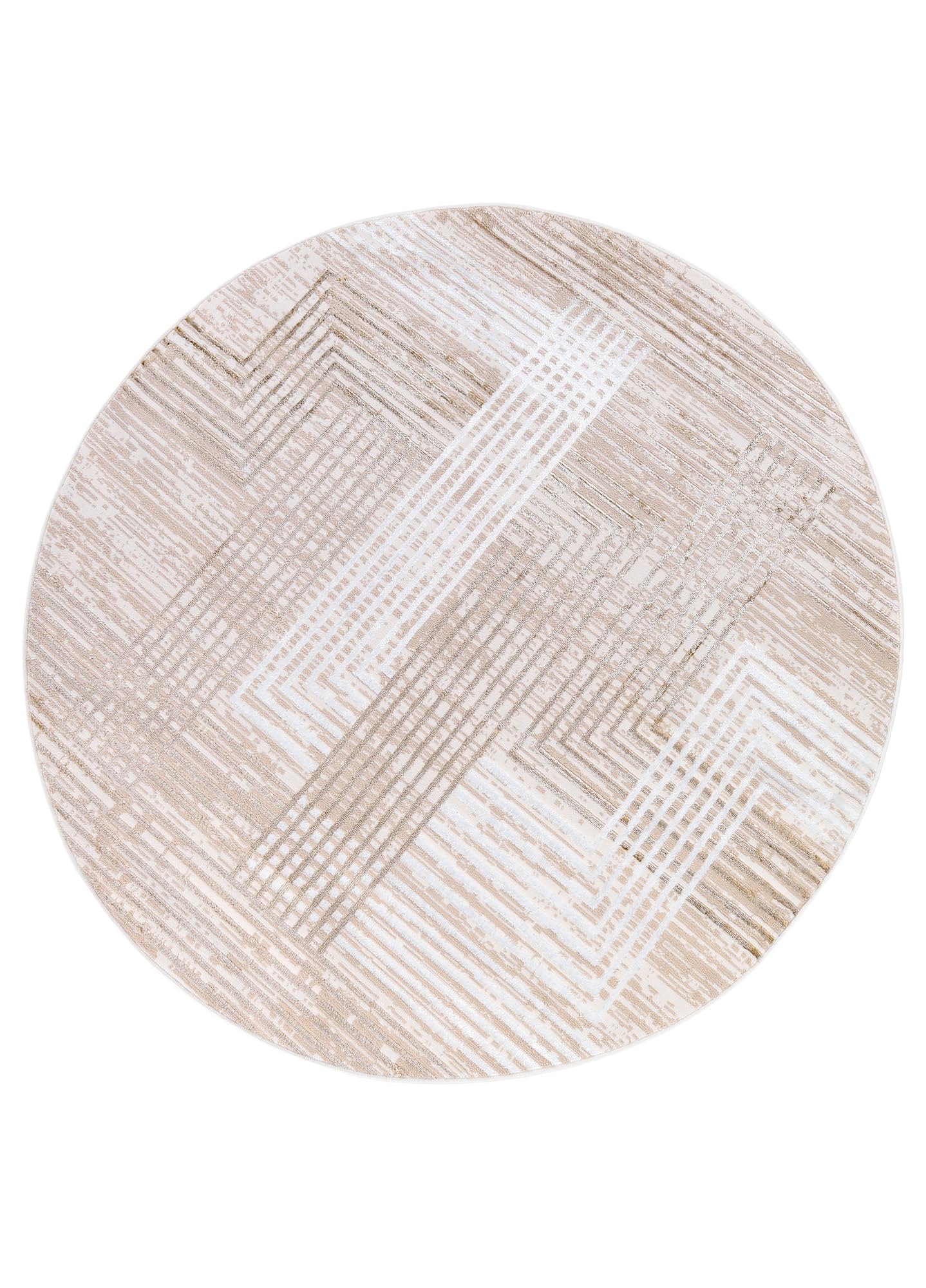 TAPISO Crystal Redonda Alfombra de Pelo Corto Brillante Suave Diseño Moderno Beige Marrón Crema Blanco Geométrico Efecto 3D Alfombra de Salón Habitación Dormitorio Oeko-Tex 120 x 120 cm
